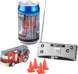 Revell Control 23558 Mini RC Car Feuerwehr aus der Dose mit 40MHz-Fernsteuerung inkl. Ladefunktion, LED-Licht, kurze Ladezeit, lange Fahrzeit 8 kleines ferngesteuertes Auto, Fire Truck, Multicolour