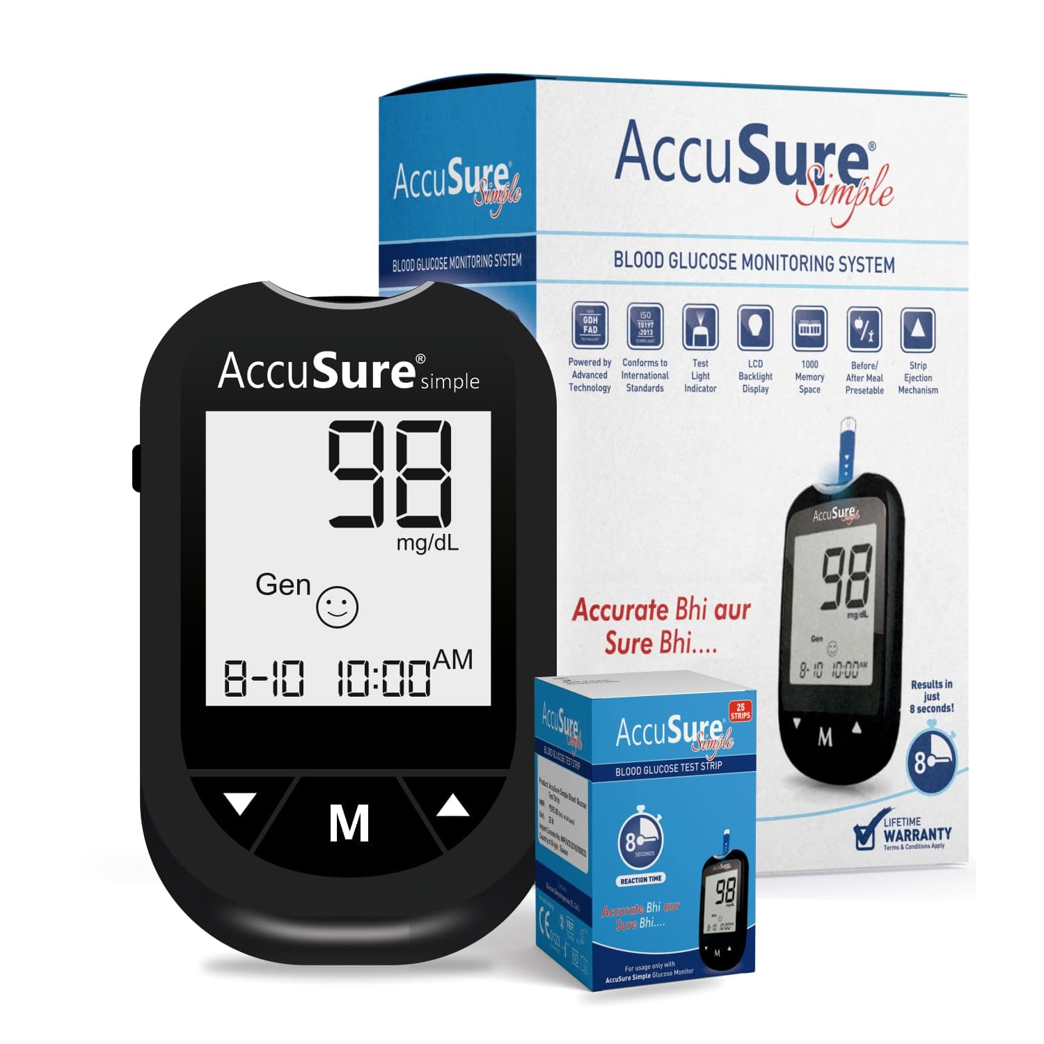AccuSure Simple Digital Glucometer Kit |with 25 Strips,10 Lancet,1 Lancing device for Accurate Blood Glucose Sugar Testing Machine