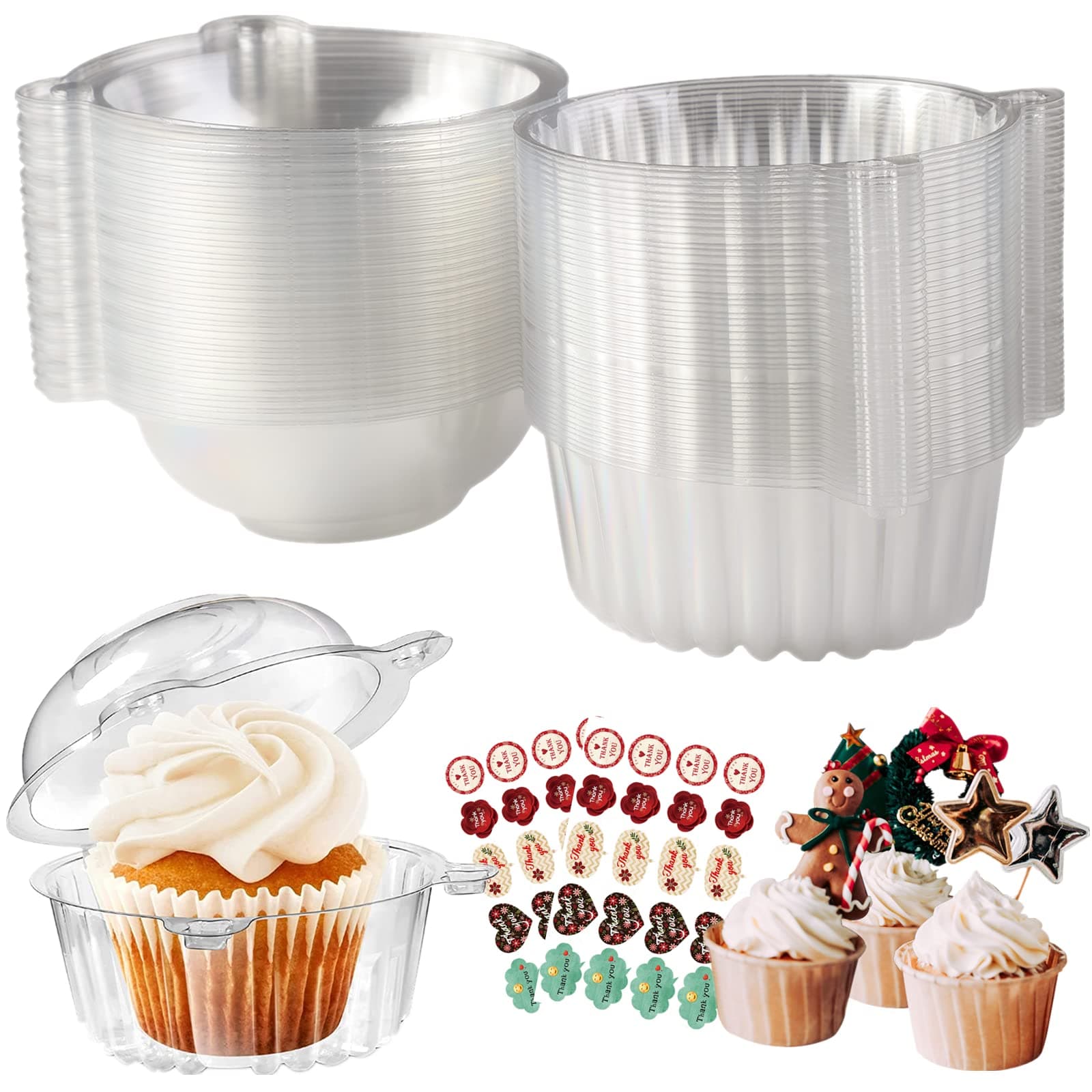 50 Pieces Clear Cupcake Boxes, Single Cupcake Boxes, 4.5 Inch Individual Cupcake Box for Cupcakes, Large Muffin, Salad, Cheese, Suitable for Home Baking, Party, Wedding, Cake Shop