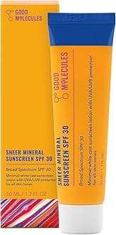 Sheer Mineral Sunscreen SPF 30 - Minimal White Cast Zinc Oxide Sunscreen For Face - Hydrating Hyaluronic Acid, UVA/UVB Protection, Reef-Safe
