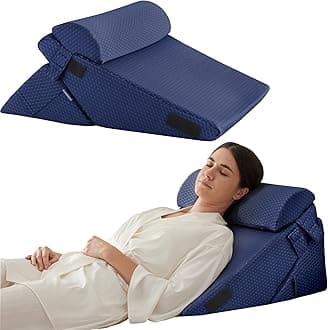 3Pcs Orthopedic Bed Wedge Pillow Set, Foam Wedge Pillow Post Surgery for Back, Leg and Knee Support, Adjustable 9&12 Inch Folding Triangle Pillow for Sleeping, Acid Reflux, Snoring, Navy