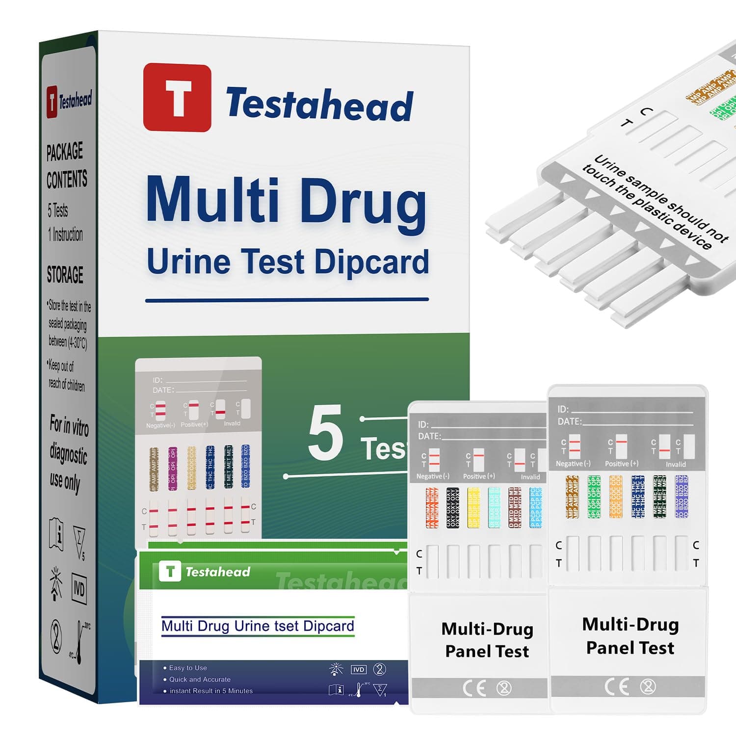 Drug Test Kit - 12 Panel Home Urine Test Strips for Marijuana(THC),COC, and More | Instant Results | 5 Pack for Workplace, Healthcare & Personal Use