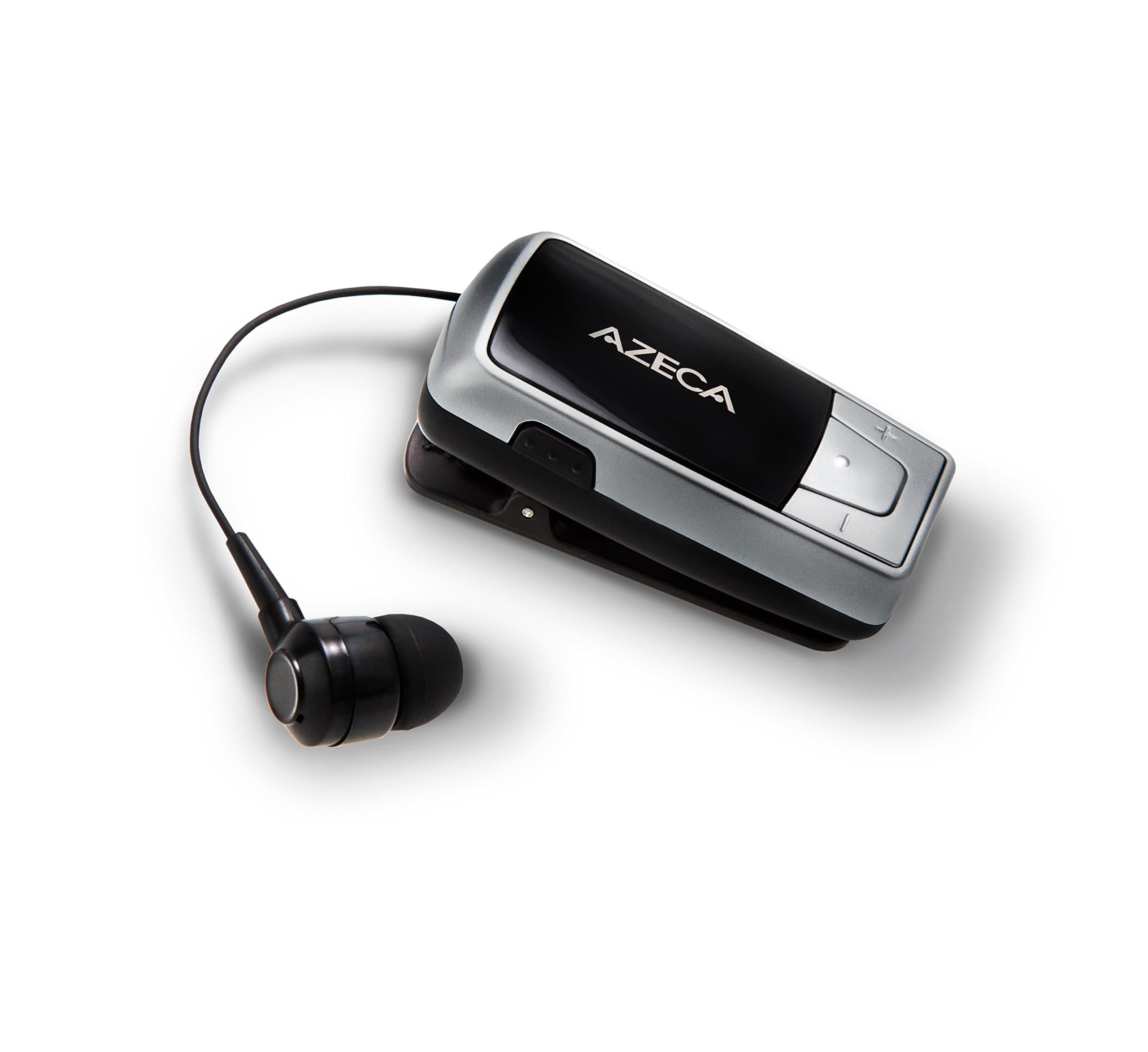 Azeca AZM04 Clip On Bluetooth Headset with Retractable Earbud - Metallic Silver
