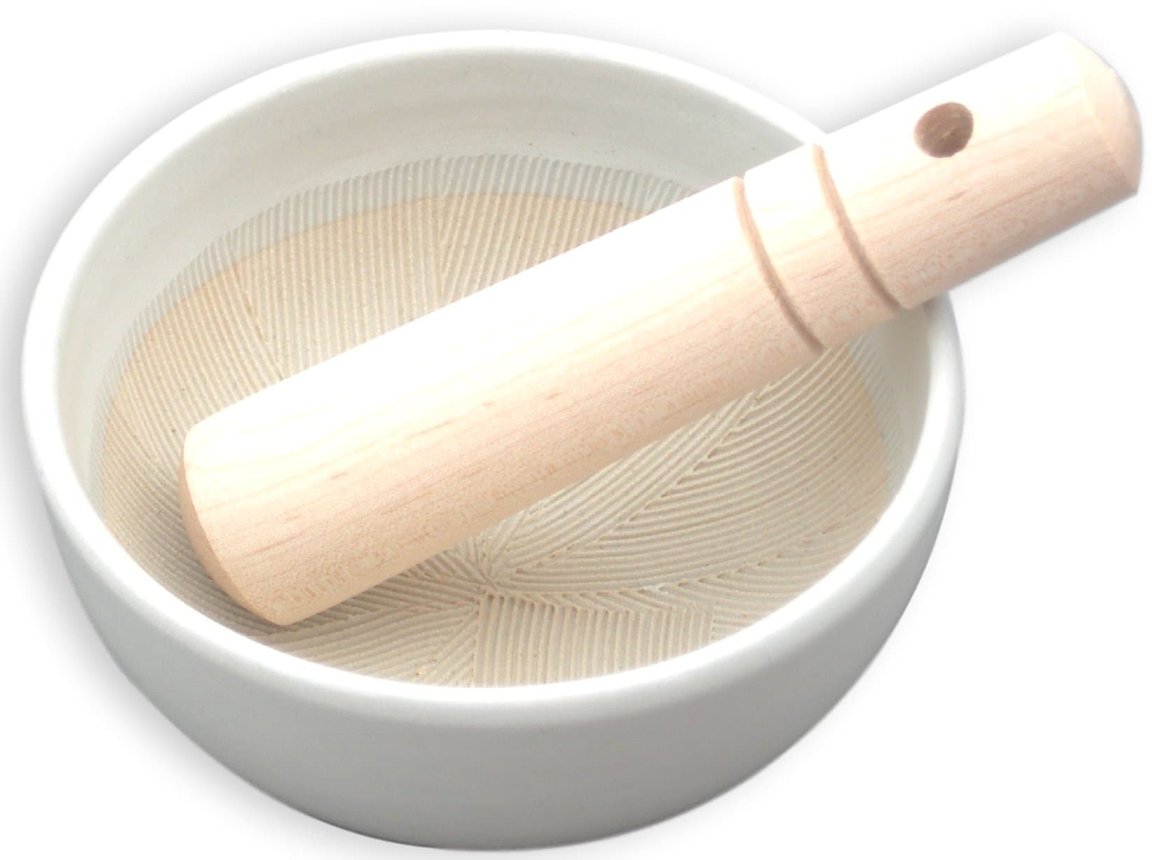 Ceramic Mortar and Pestle set Use for kitchen and table 4 x 4 x 2 inch size / made in Japan (white)