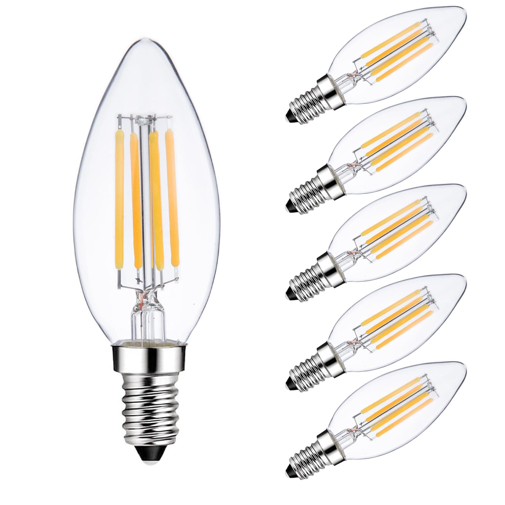 E14 Light Bulb 40 Watt Equivalent Dimmable Candle Bulb 2700K Warm White, Candelabra LED E14 European Light Bulbs, 6 Pack