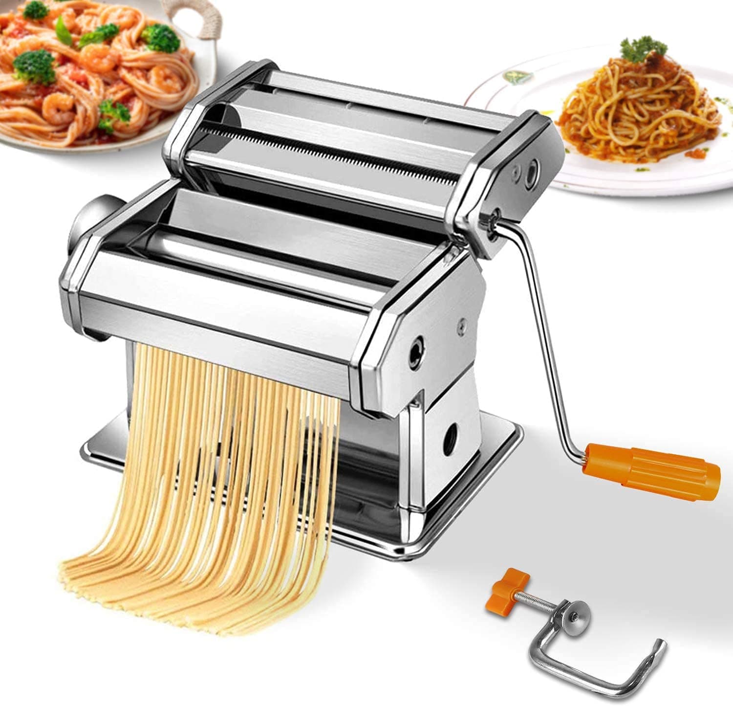 TodecoPasta Maker Machine,6 Adjustable Thickness Settings Noodles Maker with Washable Aluminum Rollers and Cutter for Spaghetti Fettuccini Lasagna or Dumpling Skins