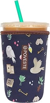Reusable Neoprene Insulator Sleeve for Iced Coffee & Cold Soda, Coffee Sleeves for Iced & Hot Drinks, Cold Beverage Cooler Compatible with Starbucks, Dunkin (Hogwar Magic, Medium: 22-24oz)