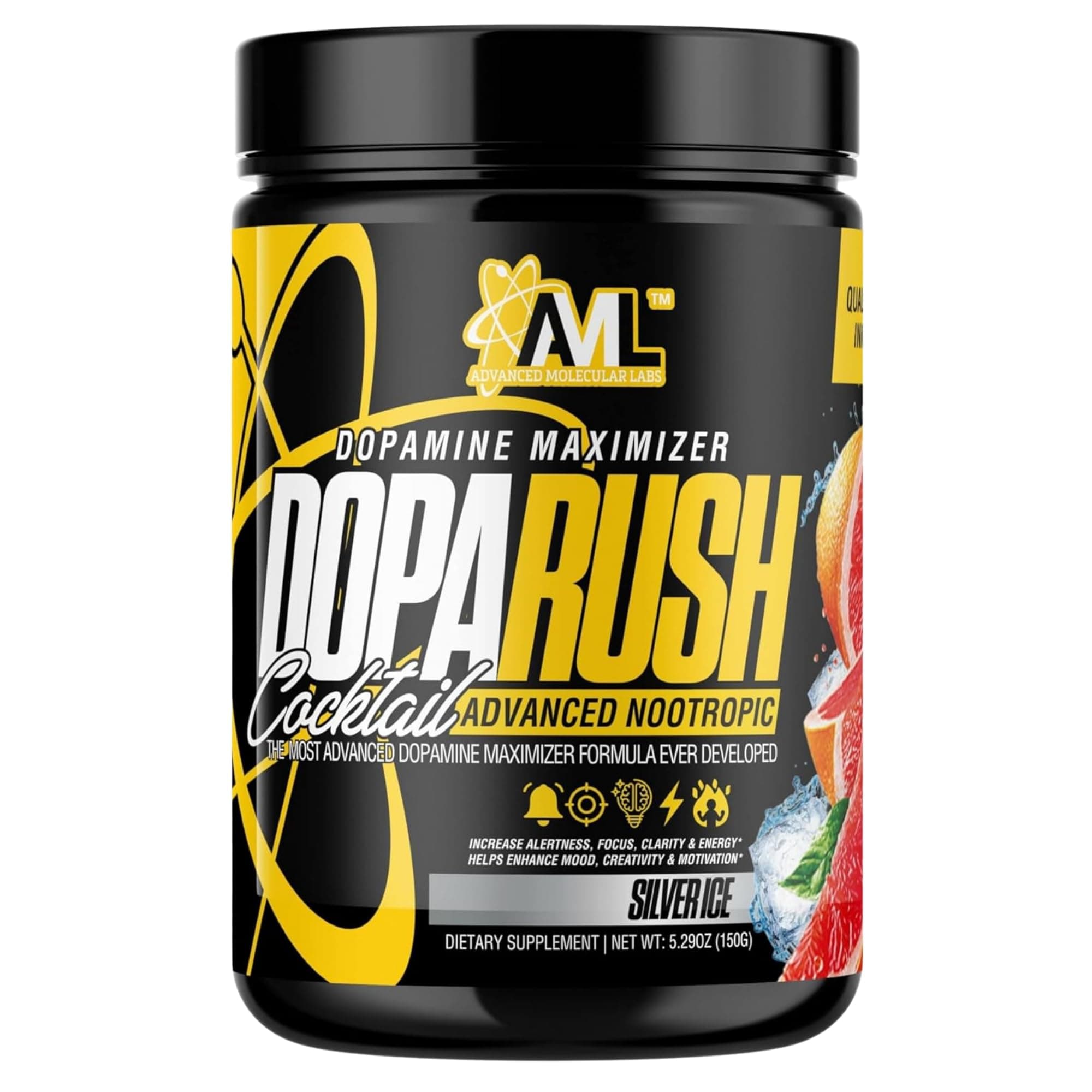 Advanced Molecular Labs - Dopa Rush Powder, Dopamine Maximizer, Increase Alertness, Focus, Energy & Clarity, Silver Ice, 5.29 oz (30 Servings)