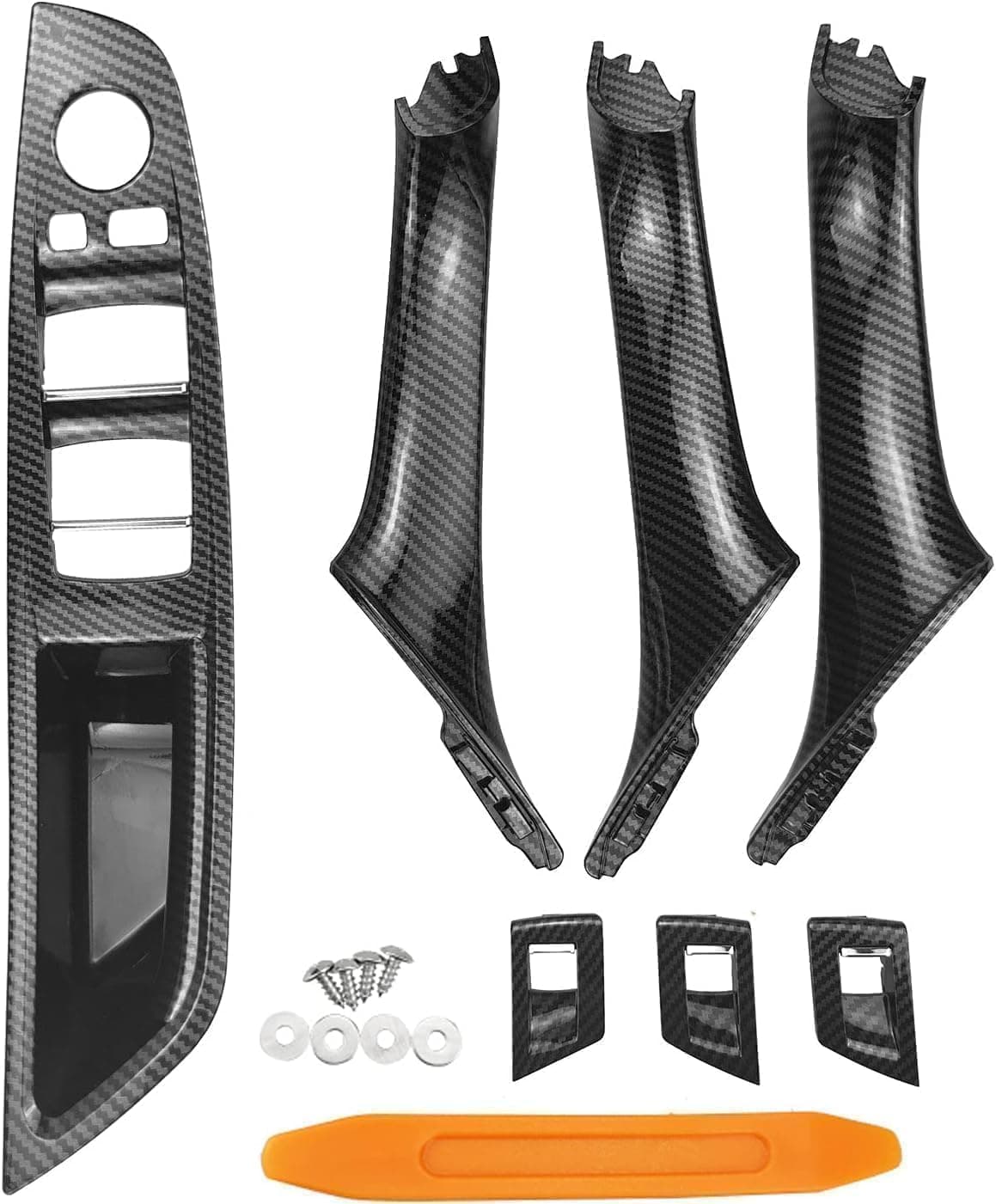 Door Handle Cover Kit Compatible with B-M-W 5 Series F10/F11/F18 2010-2016, Driver & Passenger Side Window Switch Armrest Trim for Left-Hand Drive Models (Carbon Fiber)