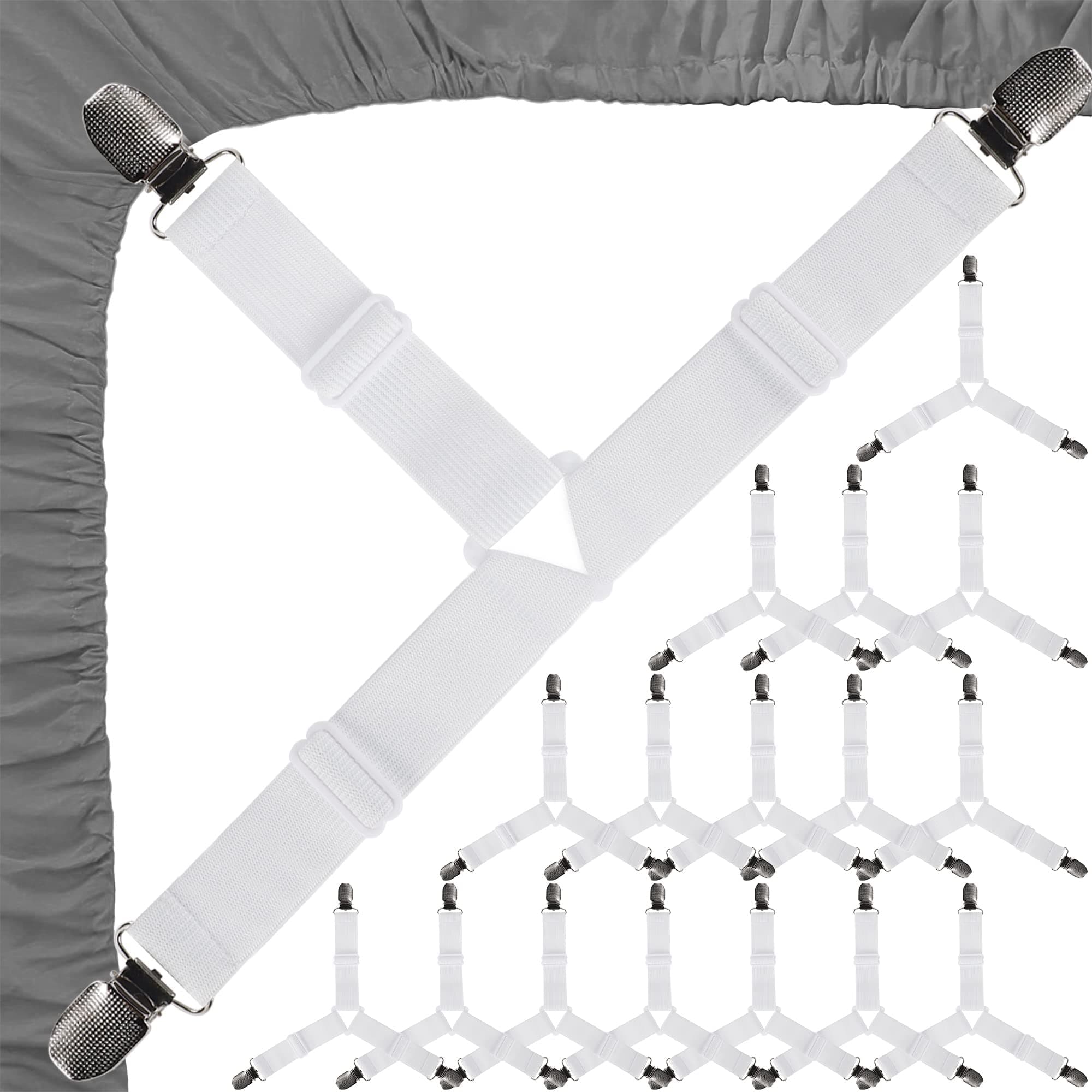 YOFITBed Sheet Holder Straps, 16 Pcs Fitted Sheet Clips, Adjustable Triangle White Fitted Sheet Straps, Bedsheet Holders Fasteners Bedroom Accessories for Mattress Covers, Sofa Cushion