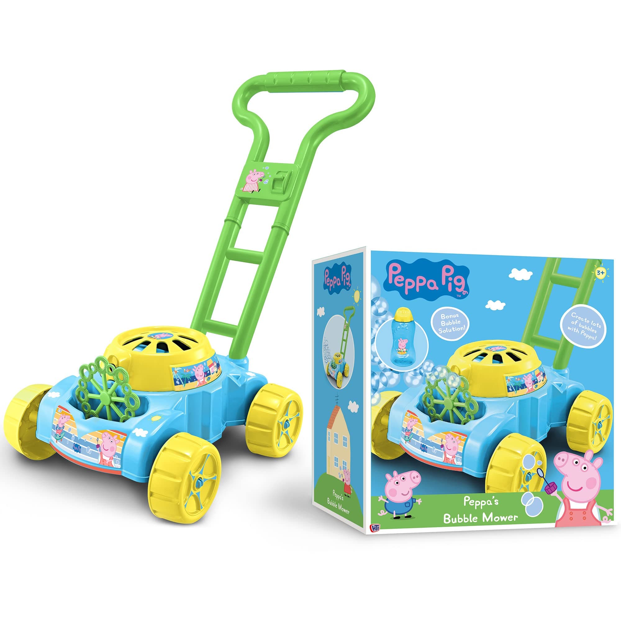 HTI Peppa Pig Bubble Mower | Push Along Lawnmower Bubble Blower | Ages 3+ | Multicolor