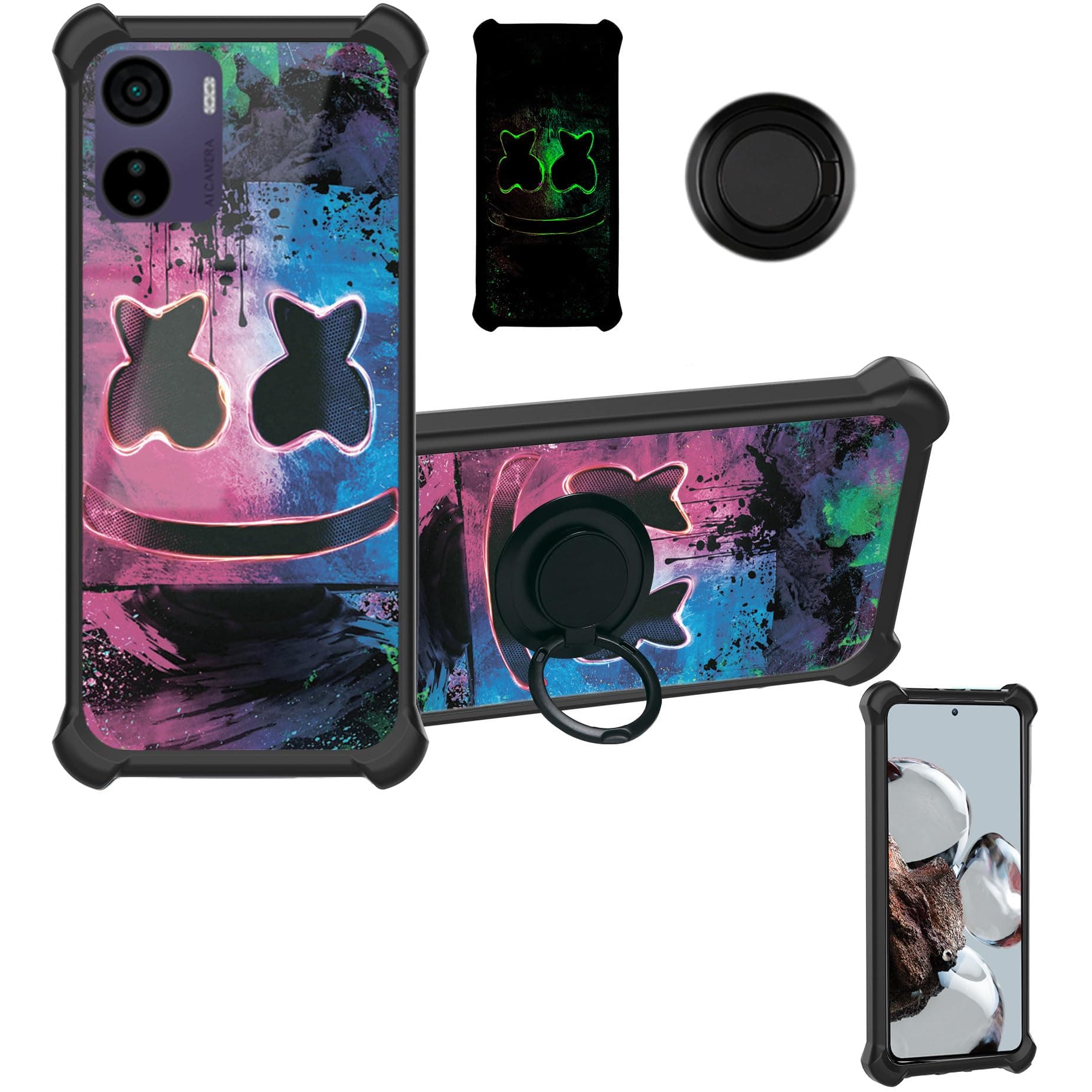 Aroepurt Sky Elite D65 Case Compatible for Sky Devices Elite D65 Phone Case Cover [Hard PC + Soft Silicone][Ring Support] [Luminous Effect] YGH-BQ