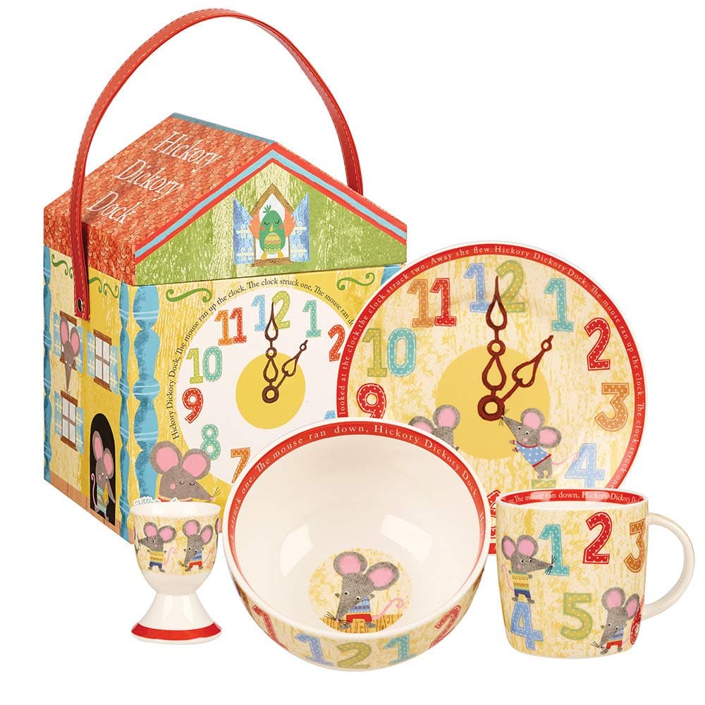 Queens Little Rhymes Hickory DICKORY Dock 4PC Breakfast Set Gift Box, Fine China, Multi-Colour, 13 x 17.5 x 6.5 cm