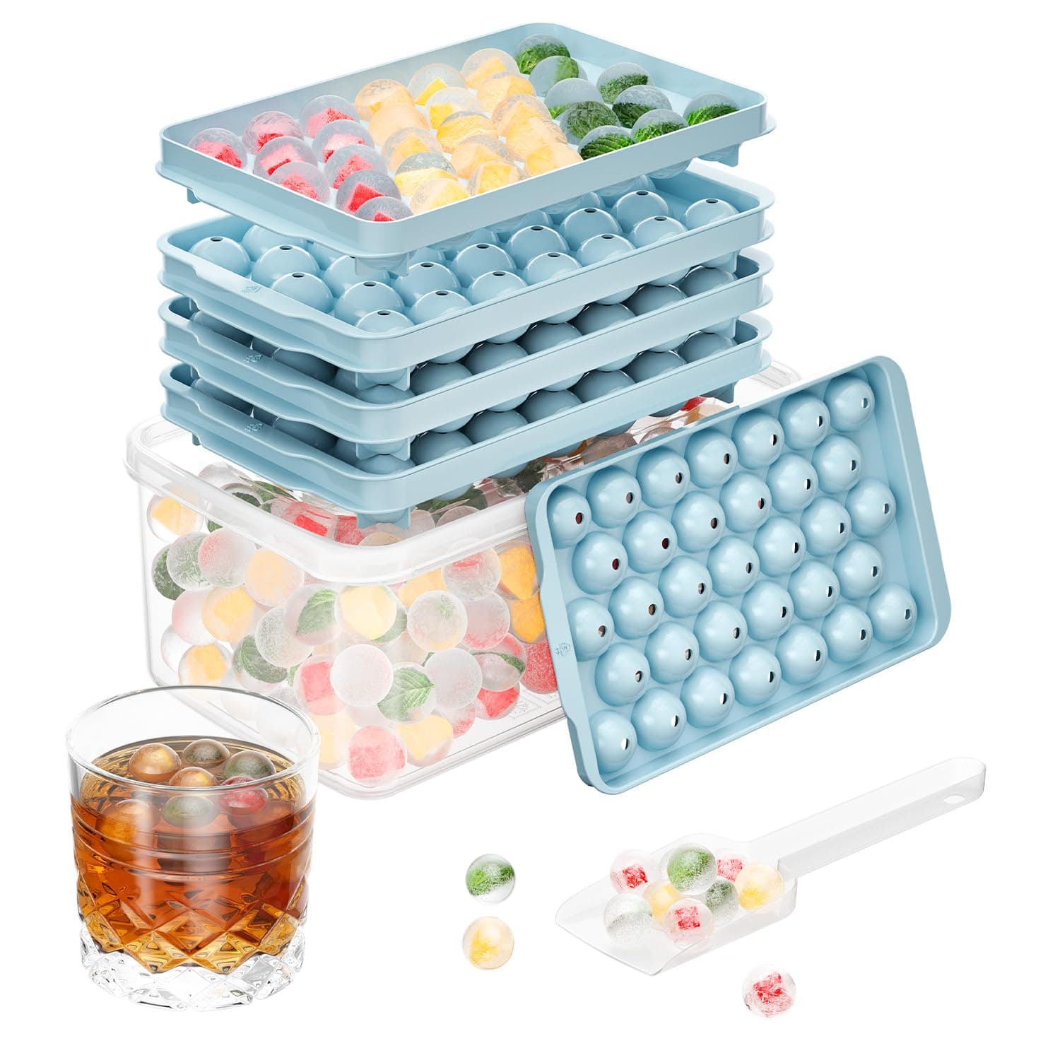 3 Pack Ice Trays for Freezer, 99 PCS Ice Cube Tray with Lid and Bin, Round Ice Cube Trays for Freezer, Circle Ice Cube Tray for Chilling Drinks