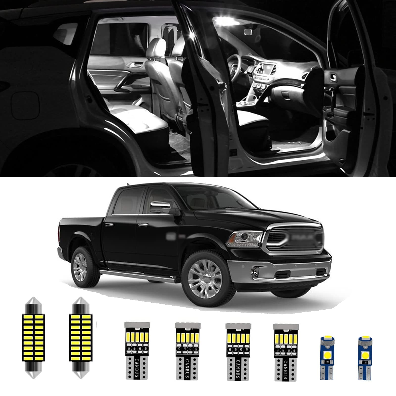 12pcs RAM 1500 Interior LED Lights Kit Super Bright LED Map Dome Light Bulbs for 2009 2010 2011 2012 2013 2014 2015 2016 2017 2018 Dodge Ram 1500 2500 3500 Pickup Truck all models