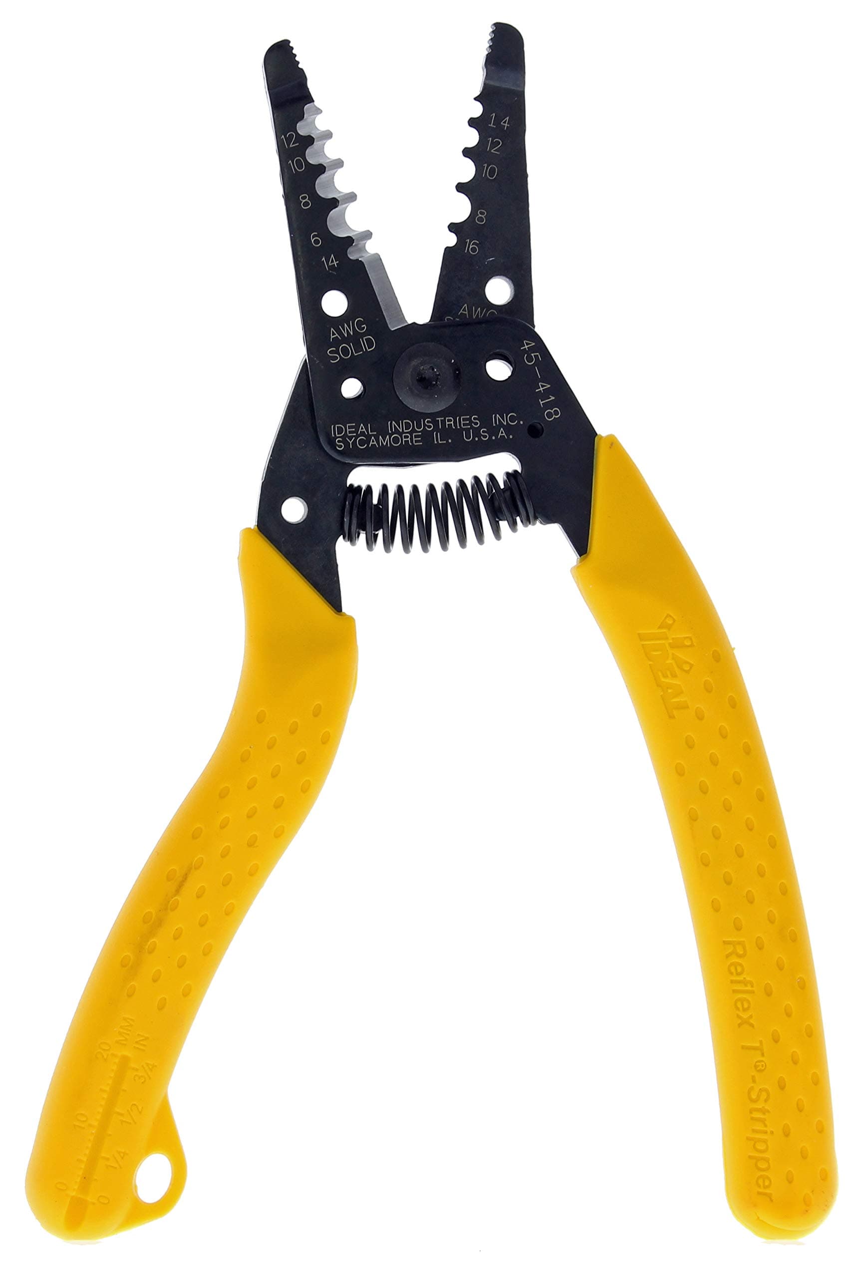 IDEAL Electrical 45-418 Premium Reflex T Stripper - 6-14 AWG solid, 8-16 AWG stranded, Wire Stripper, Plier Nose, Textured Grips