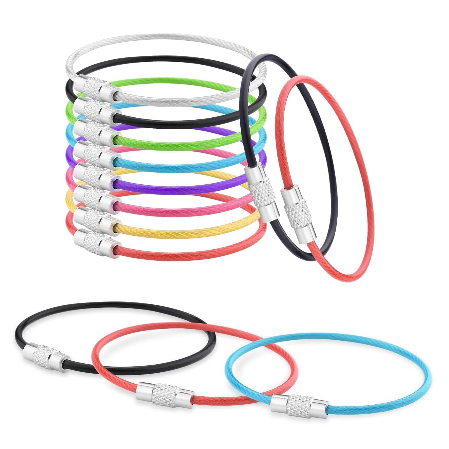 CooBigo 16 Pack Stainless Steel Loops 2mm Coated Wire Keychain Cable Large Keyrings 6 inch Key Chain for Luggage Tags, Key Tags, Keyrings, Kitchen Utensils, Duster-Assorted Colors