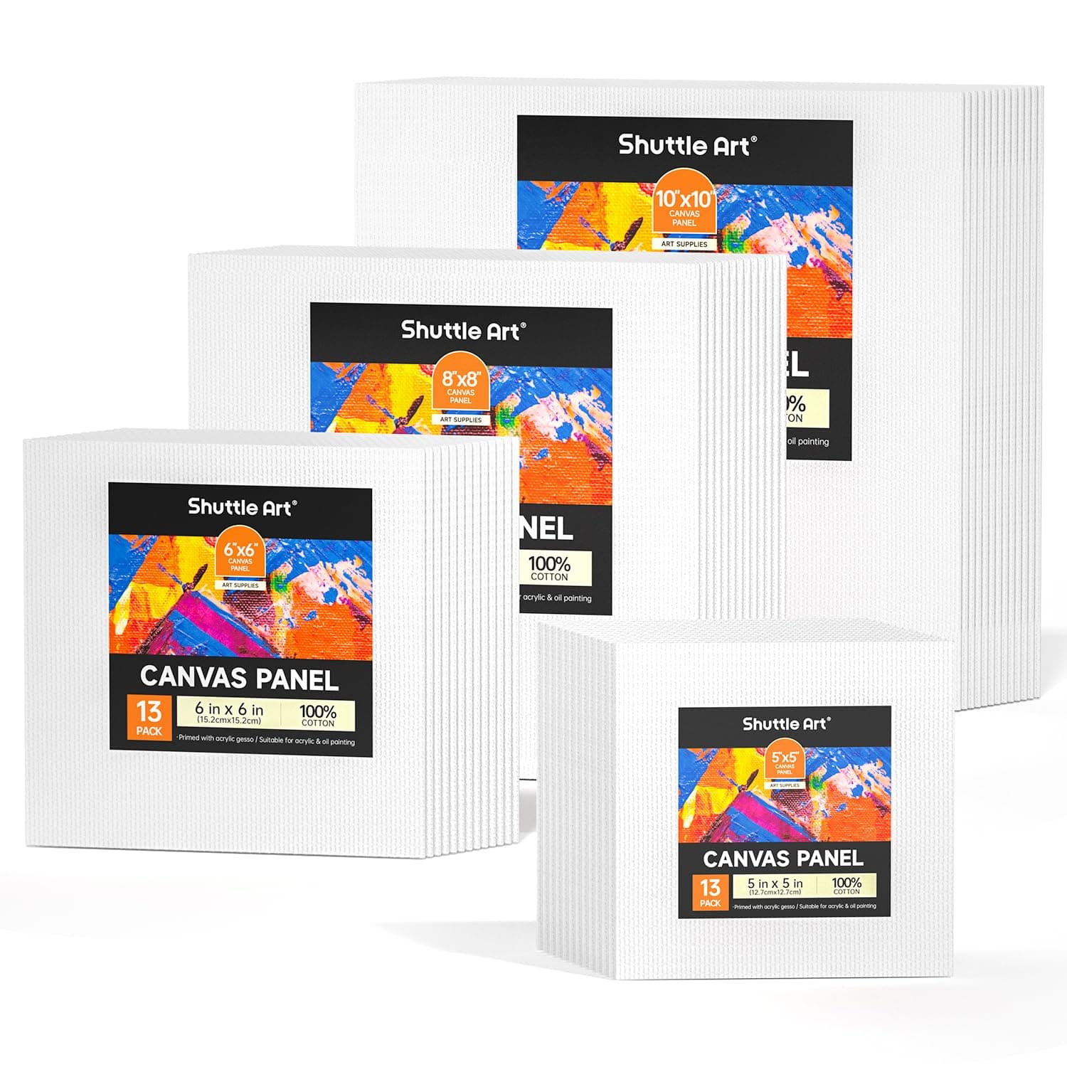 Shuttle Art 52 Pack Canvas for Painting, Multi-Size 5x5/6x6/8x8/10x10 Inch Blank Canvas Boards for Painting, 100% Cotton Primed White Art Canvas, Ideal Art Supplies for Kids Adults Acrylic OilPainting