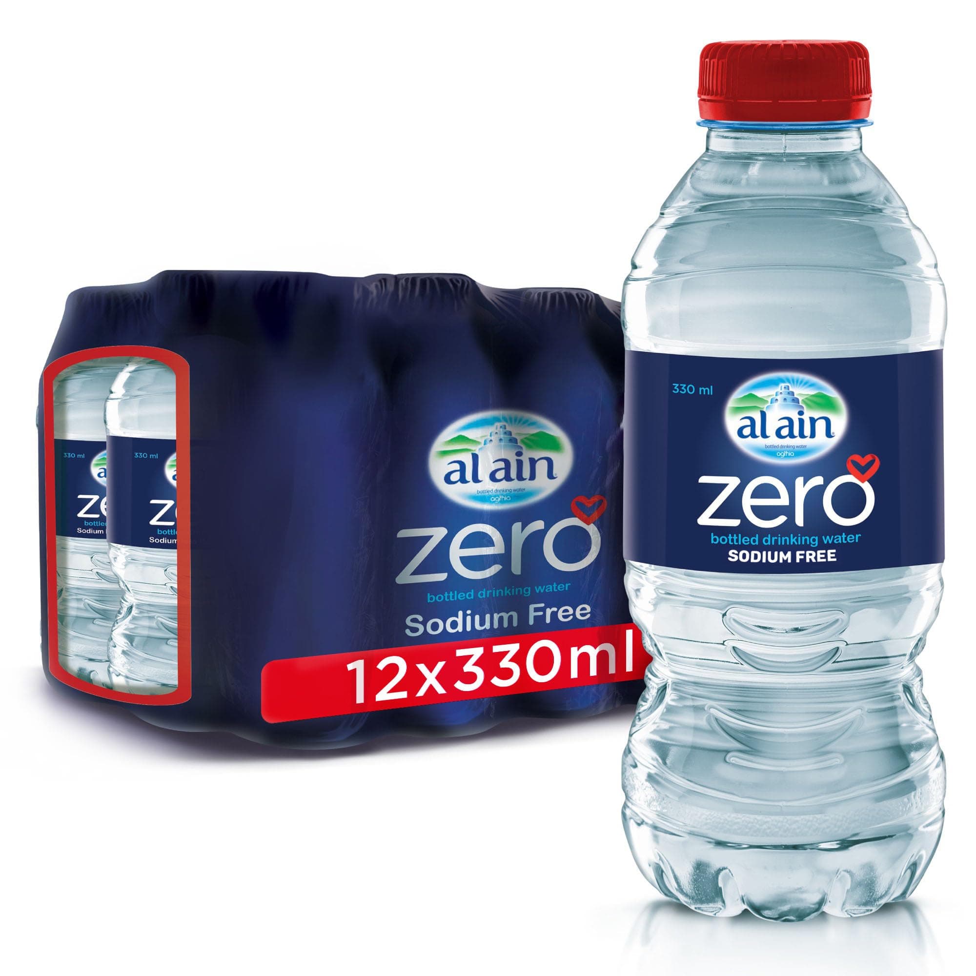Zero, 330ml Water, Pack of 12, Zero Sodium Pure Refreshing Al Ain Ph Neutral Bottled Water