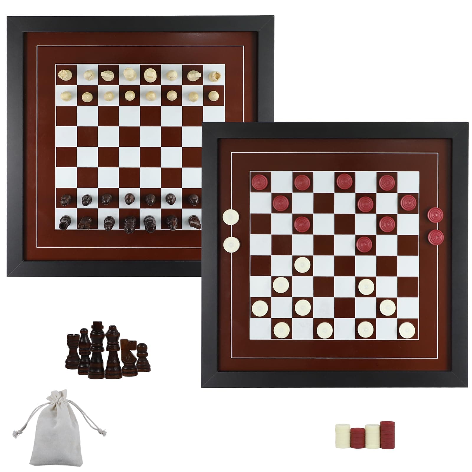 Wall Mounted Board Games Classic Checkers Game Strategy and Fun Games Art Decor for Home Checkers Board Game Magnetic Hanging Checkers and Chess Wooden Board Games (Checkers and Chess)