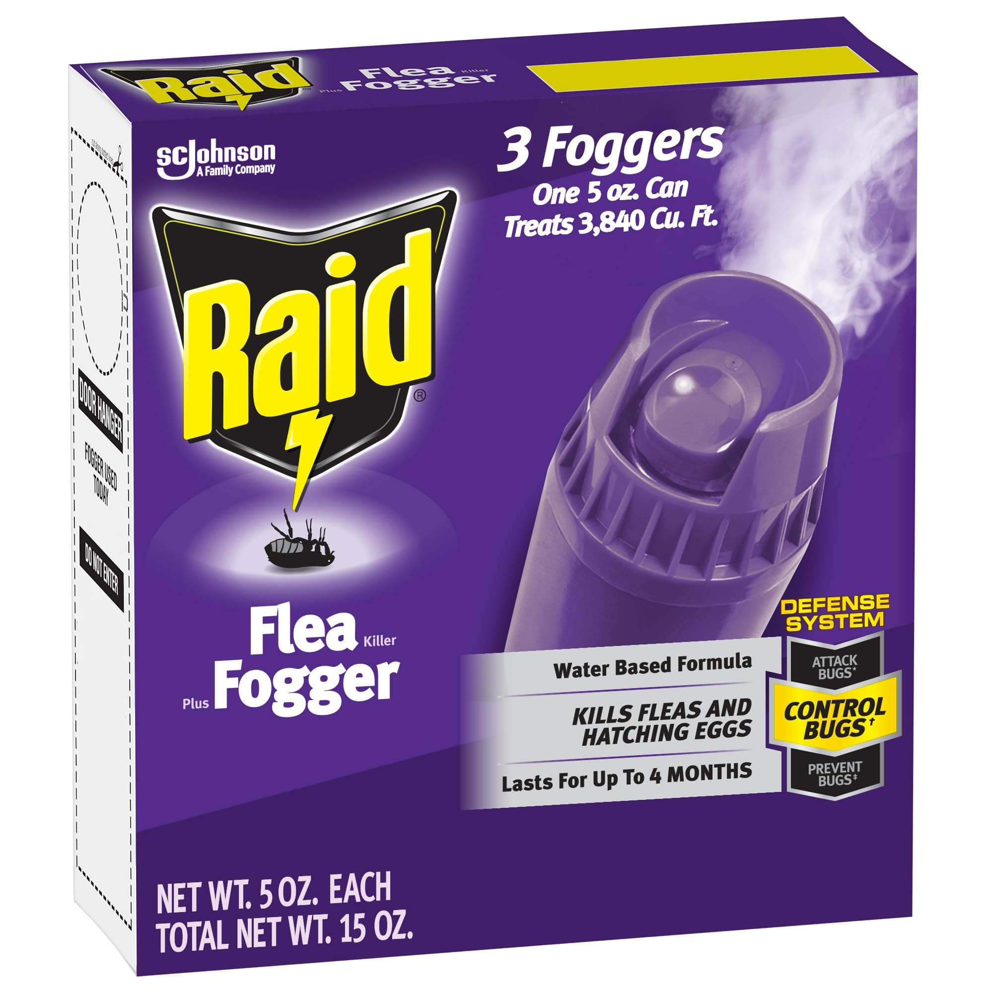 Raid Flea Fogger Plus Killer Water Based Formula Kills Fleas and Hatching Eggs 5 Ounce Cans 3 Count (Pack of 1)