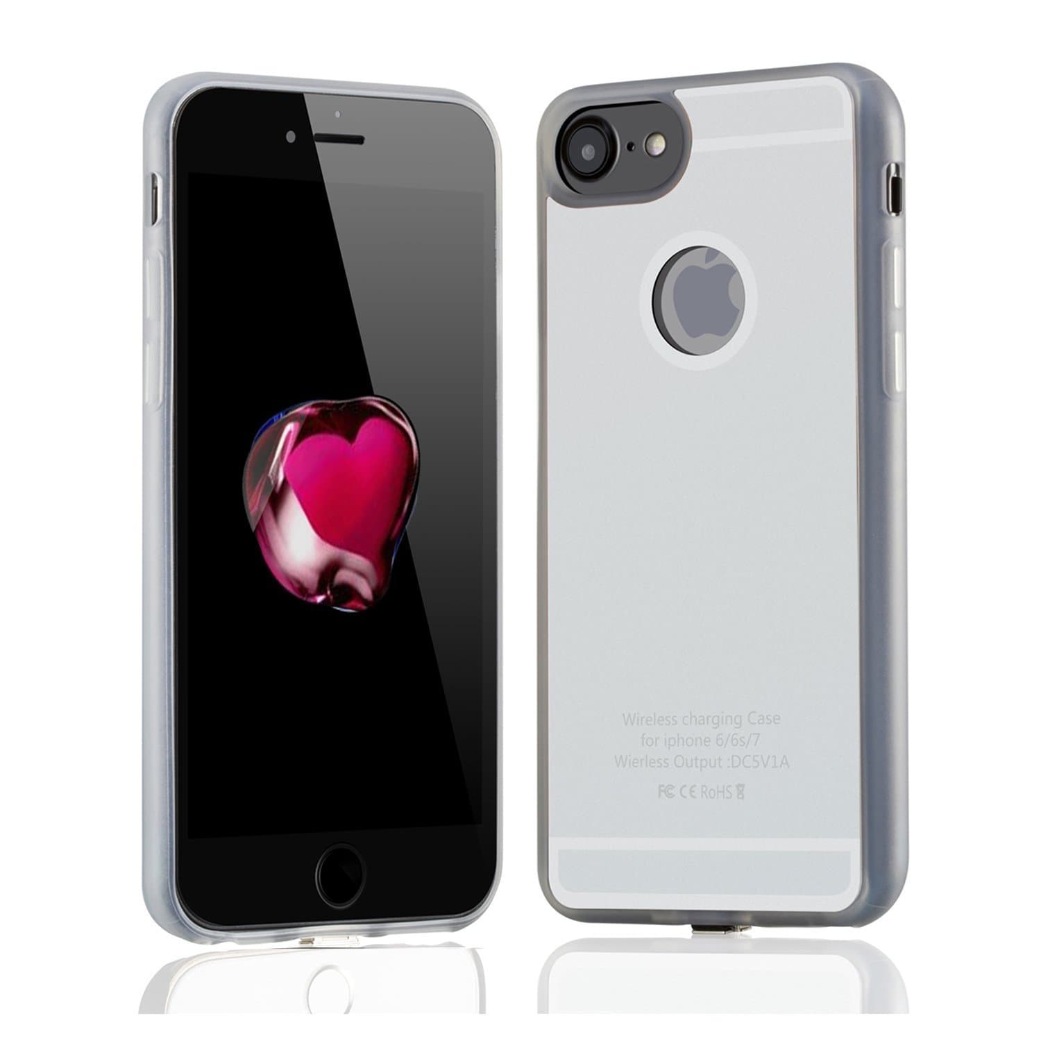 Antye Qi Wireless Charging Receiver Back Cover TPU Soft Case for iPhone 7/ 6S/ 6 (4.7 Inch-Screen) with Flexible Lightning Connector, Work with Any Qi Standard Wireless Charger (Silver)