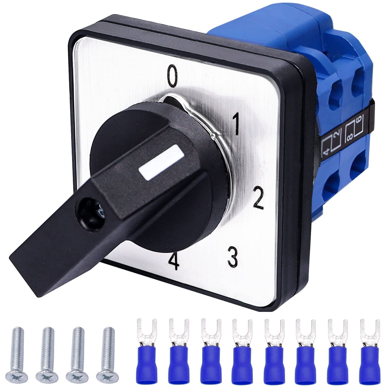 Taiss Universal Changeover Switch 20A 550V 4 Position 8 Terminals Latching Rotary Cam Selector Switch + SV2-4s Blue Connection Terminal LW26-20 0-4/2