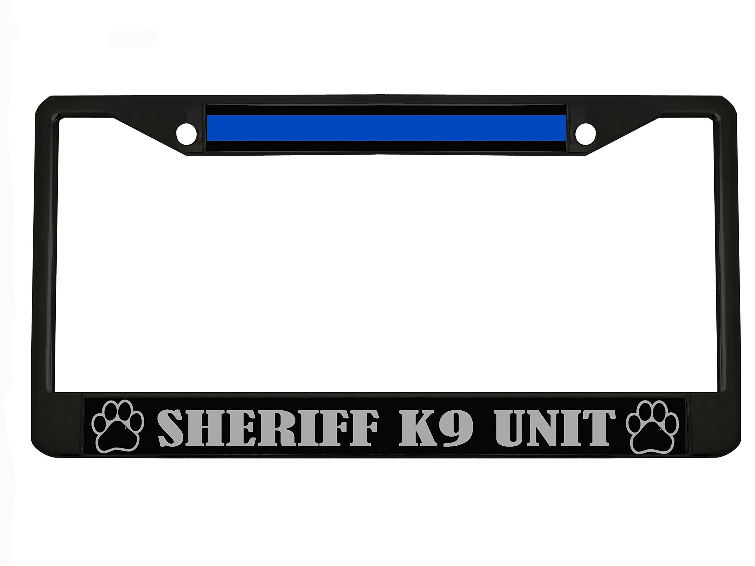 New Custom Auto Tag Thin Blue Line Sheriff K9 Unit Metal License Plate Frame Chrome/Black (2BLACL/Silver)