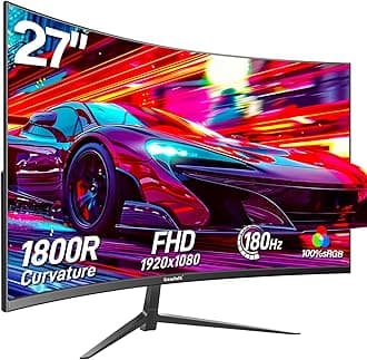 27 Inch Curved Gaming Monitor, 144Hz/180Hz Full HD 1080P PC Monitor, Frameless 1800R Computer Screen with Freesync and Eye-Care Technology, Wall Mountable, Dp, H Port