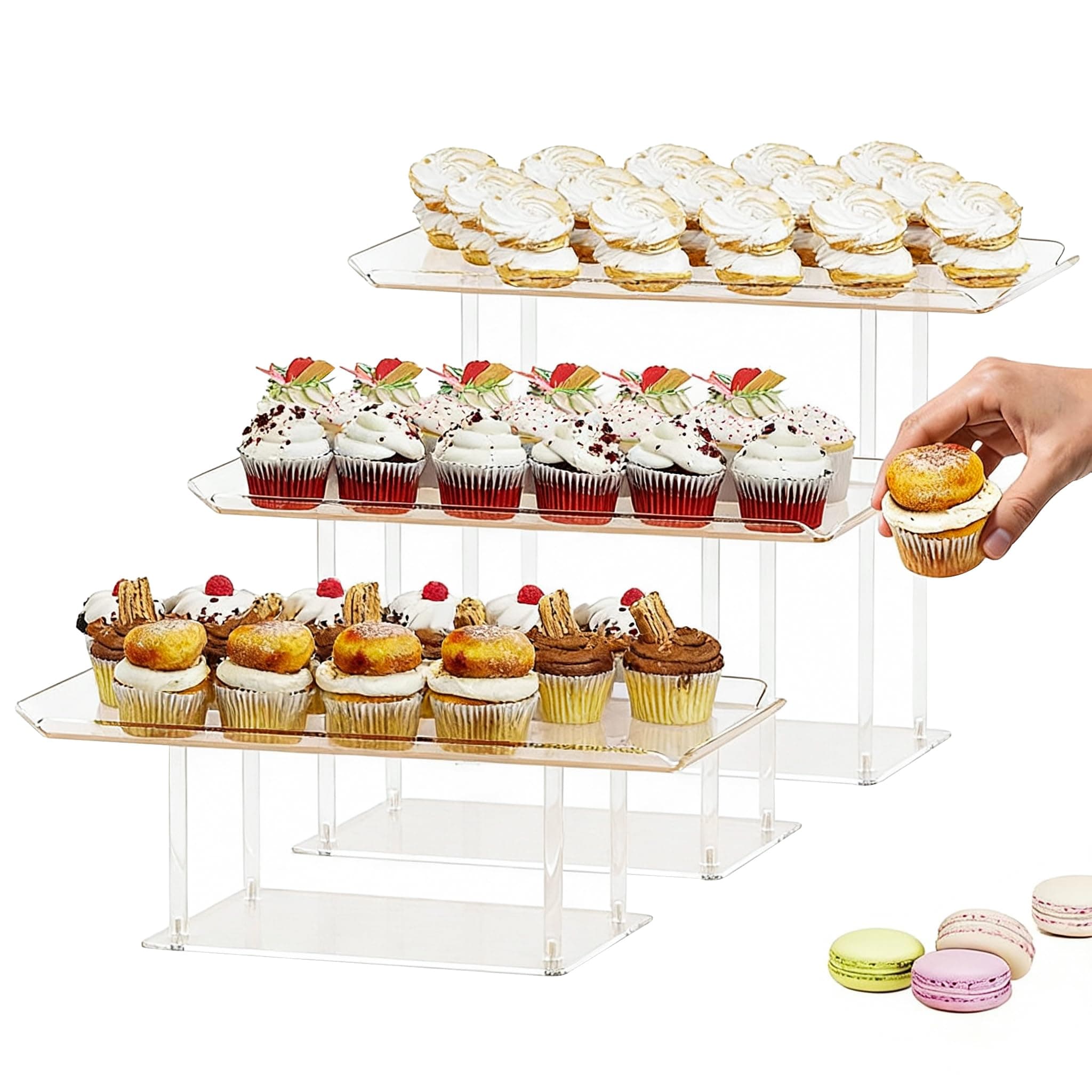 Heimma 3 Pack Dessert Table Display Set, Clear Acrylic Desert Stands Buffet Risers For Cupcakes Pastry Food Treat Tier Cookie Platter Serving Trays Stand Wedding Birthday Party