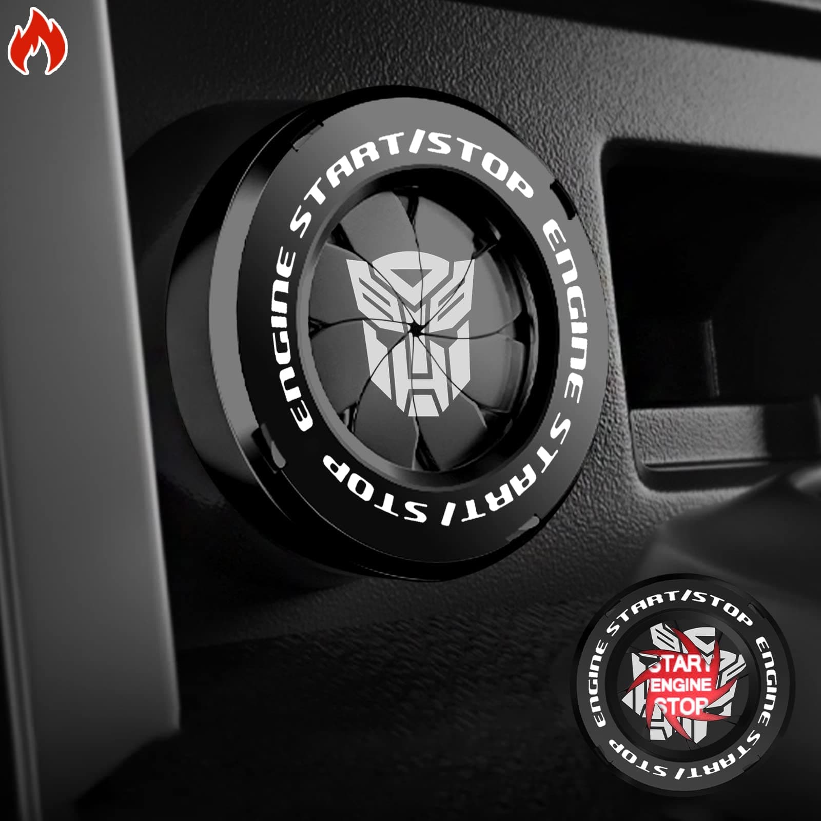 Tybasthe Rotary Start Button Cover, Transformers Car Accessories, Engine Start Stop Button Cover, Autobots Car Stickers, Interior Decor, Inter Cover