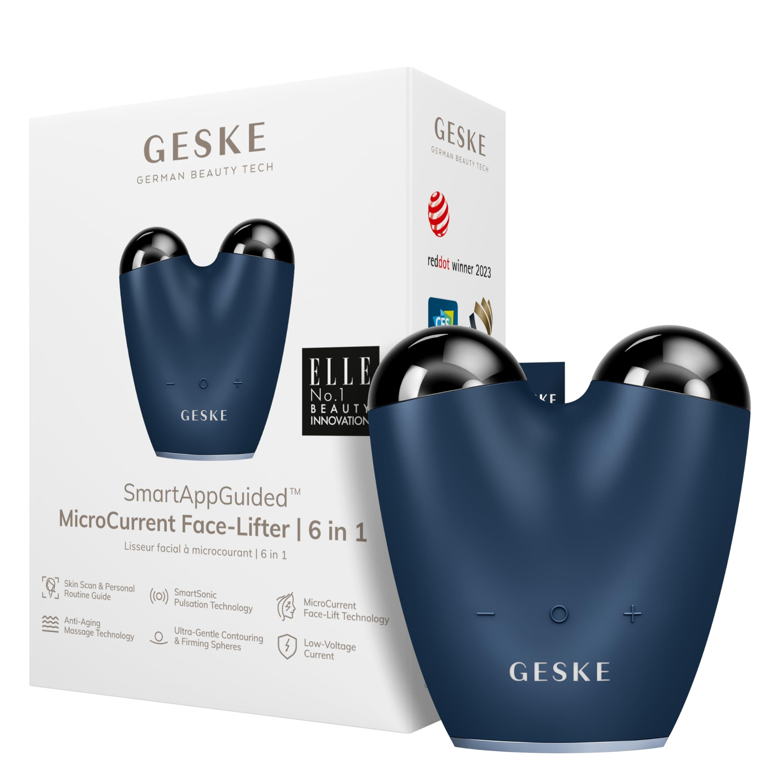 GESKE SmartAppGuided™ MicroCurrent Face Lifter | 6 in 1 | Anti-aging device | Instant face lift | Skincare tool | Remove wrinkles for firm & youthful skin | Advanced smoothing facial firmer