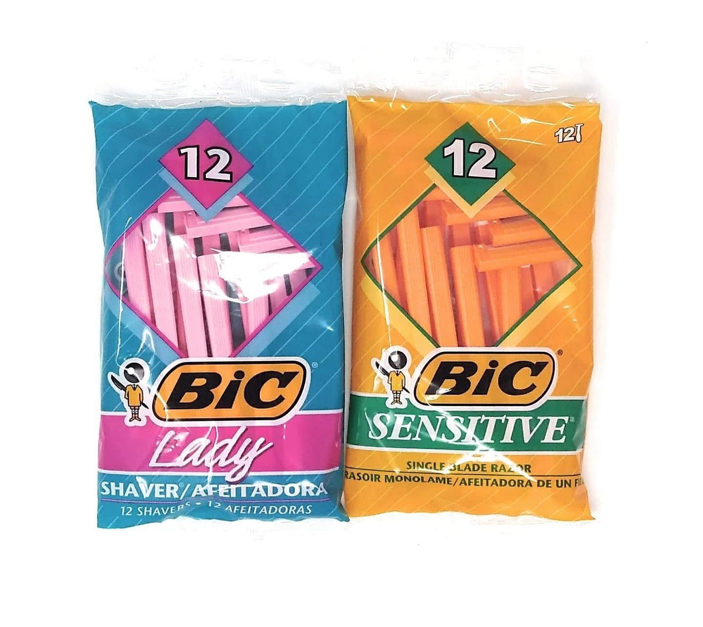BIC Single Blade Sensitive Skin Disposable Shaver, 12CT (SOP121) Bundle with Ladies Silky Touch Disposable Razor, 12CT (SLP121)