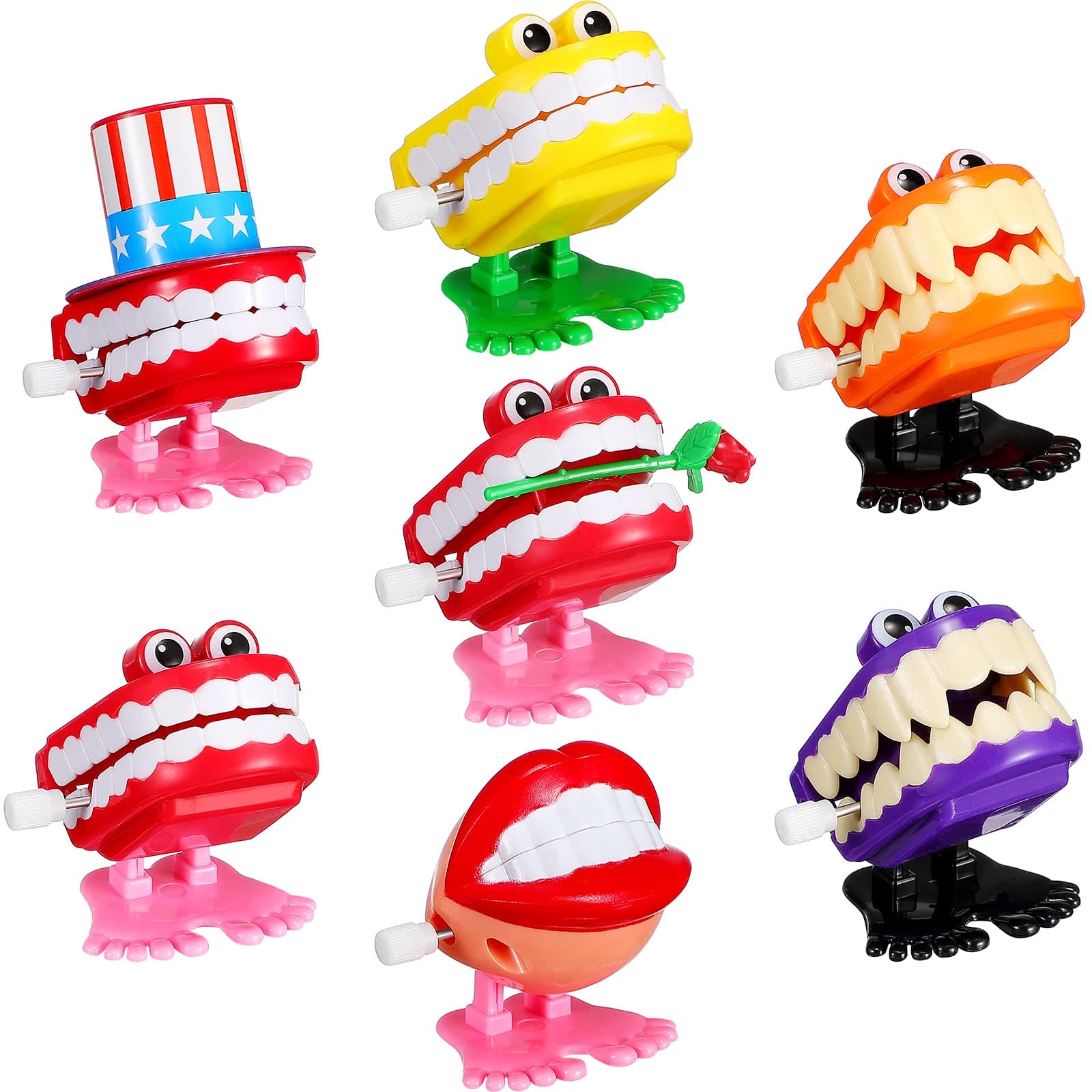 Sumind 7 Pieces Chattering Teeth Wind up Toy Teeth for Teens Chattering Teeth Toys with Eyes Funny Joke Toys Teeth Gift for Boys Girls Party Desktop Decoration