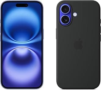 Apple iPhone 16 128GB: 5G Mobile phone with Apple Intelligence - Ultramarine + Silicone Case with MagSafe - Black
