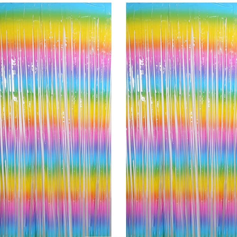 2 Pack 3.3ft×6.6ft Rainbow Door Streamers Tinsel Foil Fringe Curtain Backdrop Photo Booth Props Graduation Bachelor Wedding Birthday Valentine's Day Easter Party Decoration