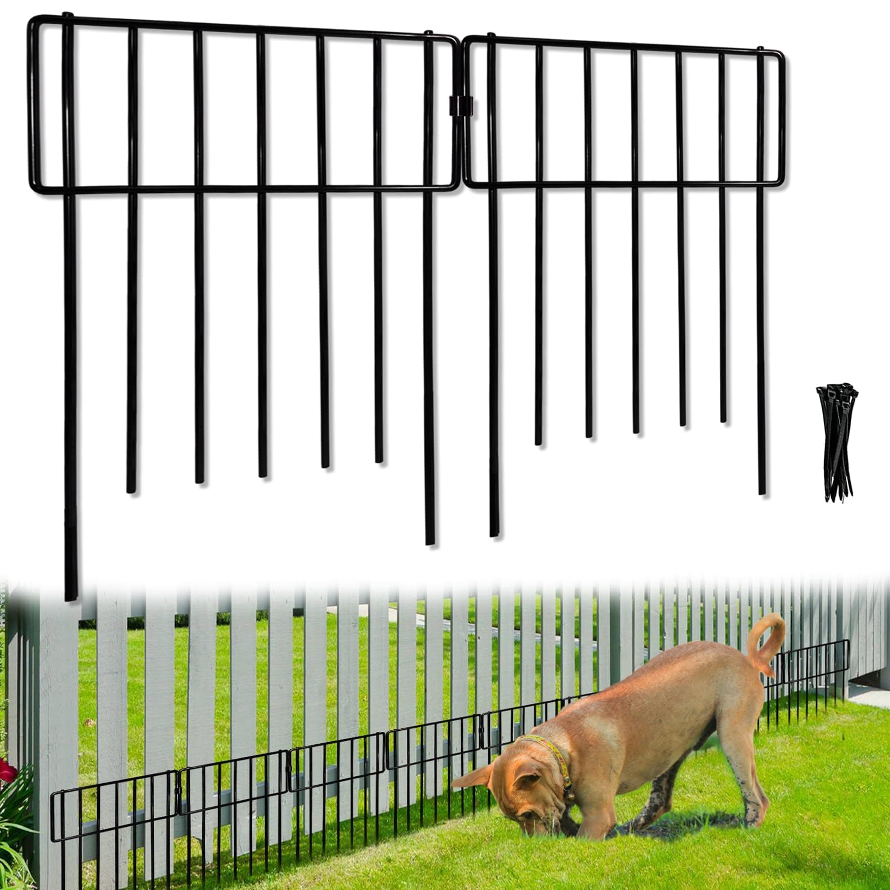 Thrivinest 10 Pack Animal Barrier, No Dig Decorative Fence, 17in(H) x10ft(L) Rustproof Metal Small Garden Fence Border for Dogs Rabbits, Bottom Blocker for Outdoor Yard Patio