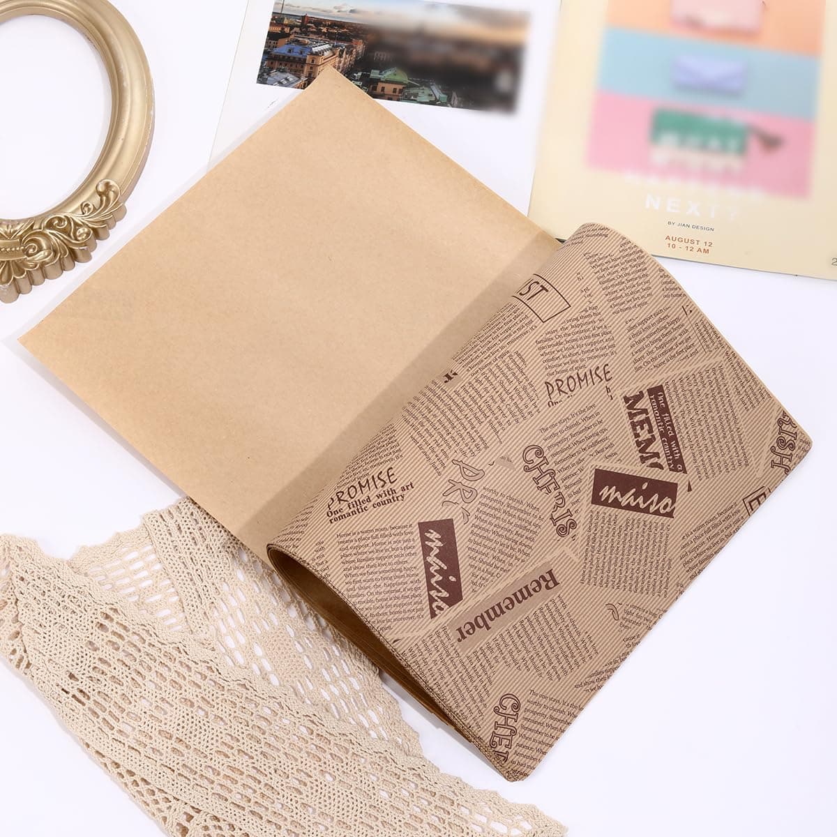 Red Dot Gift 100 Sheets Baking Wrapping Paper, 10''X14'' Greaseproof Food Basket Liners for Cakes, Breads, French Fries, Sandwiches, Pizza, Burgers, Hot Dogs (OILP-KT)