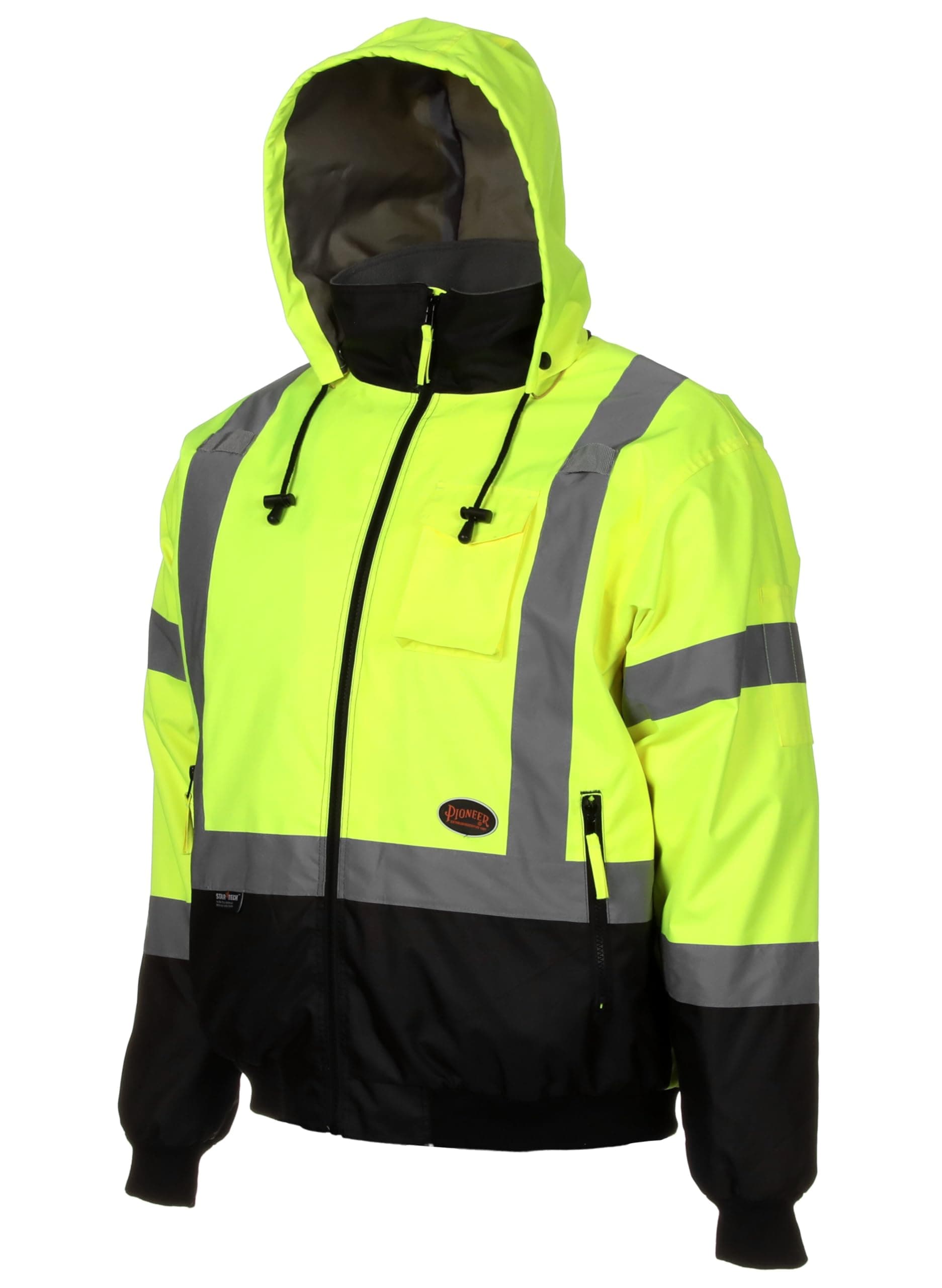 - Hi Vis Work Jacket for Men - Waterproof Safety Bomber - Class 3 Winter Jacket with Reflective Tap, Hood, Pockets