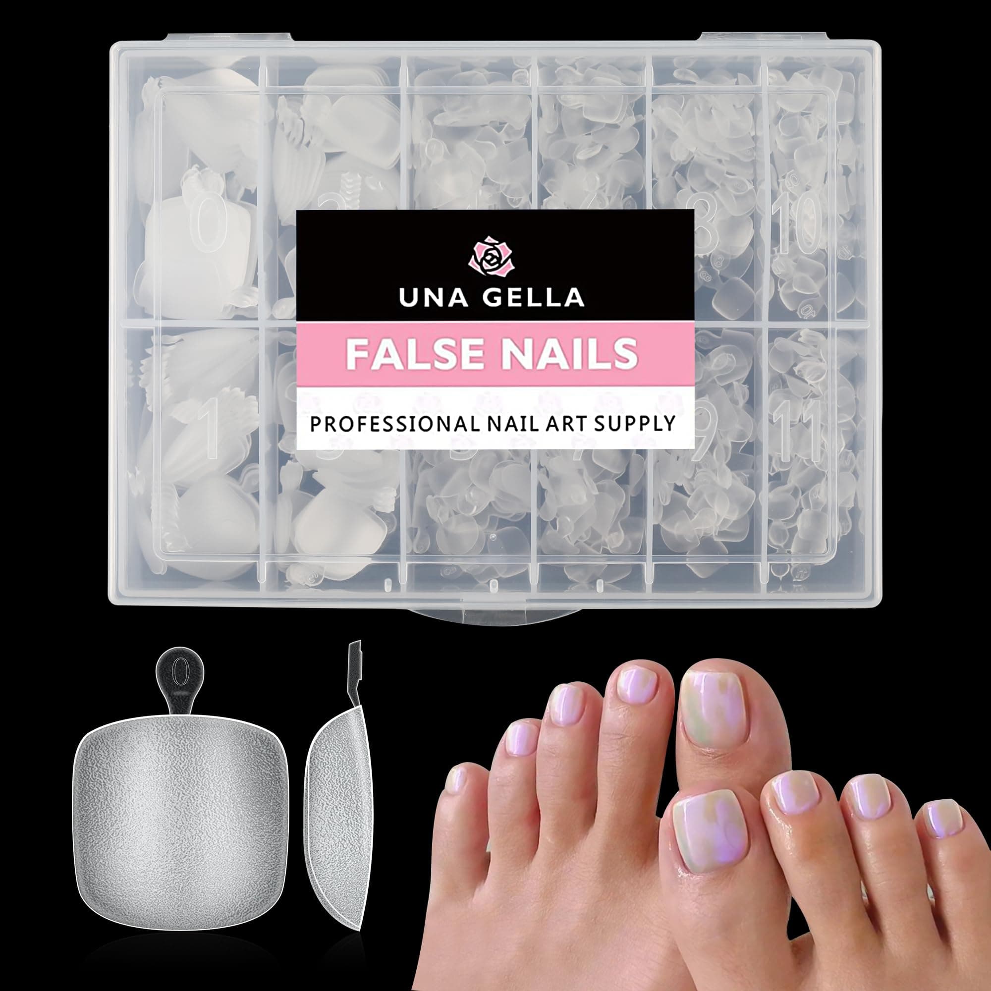 UNA GELLA Toe Nail Tips 216Pcs Short Square False Soft Gel Full Cover Fake Toe Nails Matte Toe Nails 12 Sizes Pre-shape Fake Toenails Gel Toe Nail Tips For Nail Extension Home DIY Nail Salon