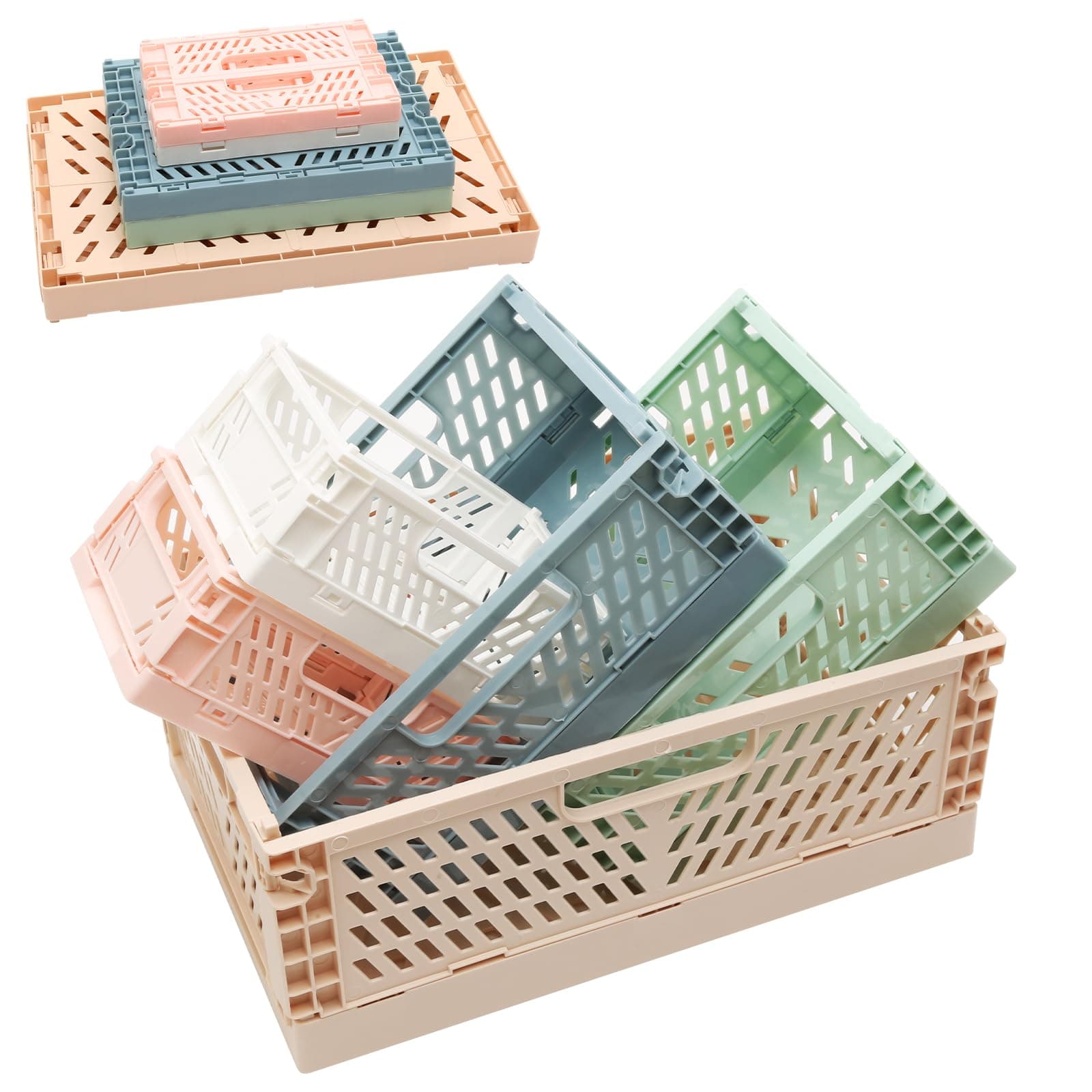5 Pcs Fodable Storage Baskets,Plastic Collapsible Storage Boxes,Small Storage Baskets,for Organizing Stackable Boxes for Kitchen Bathroom Office Home （2Mini&2Medium&1Large）