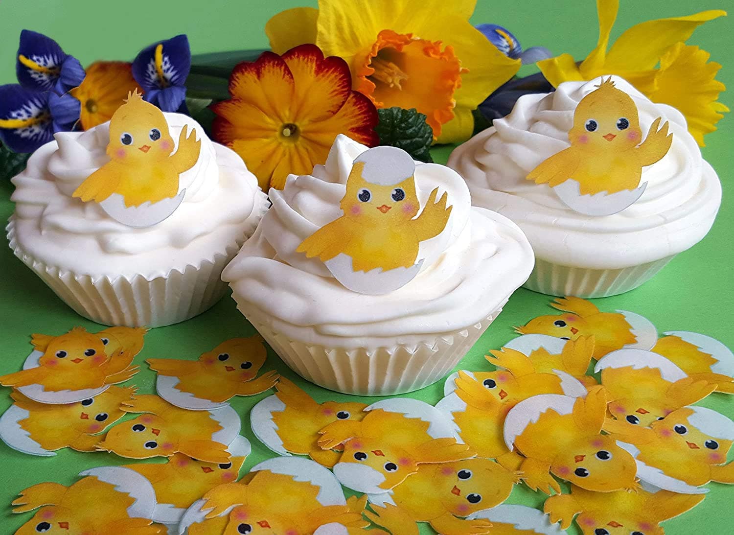 24 x Pre-cut Cute Easter Chick Edible Wafer/Rice Paper Cupcake Toppers Cake Decorations Birthday Party Baby Chicken Chicks