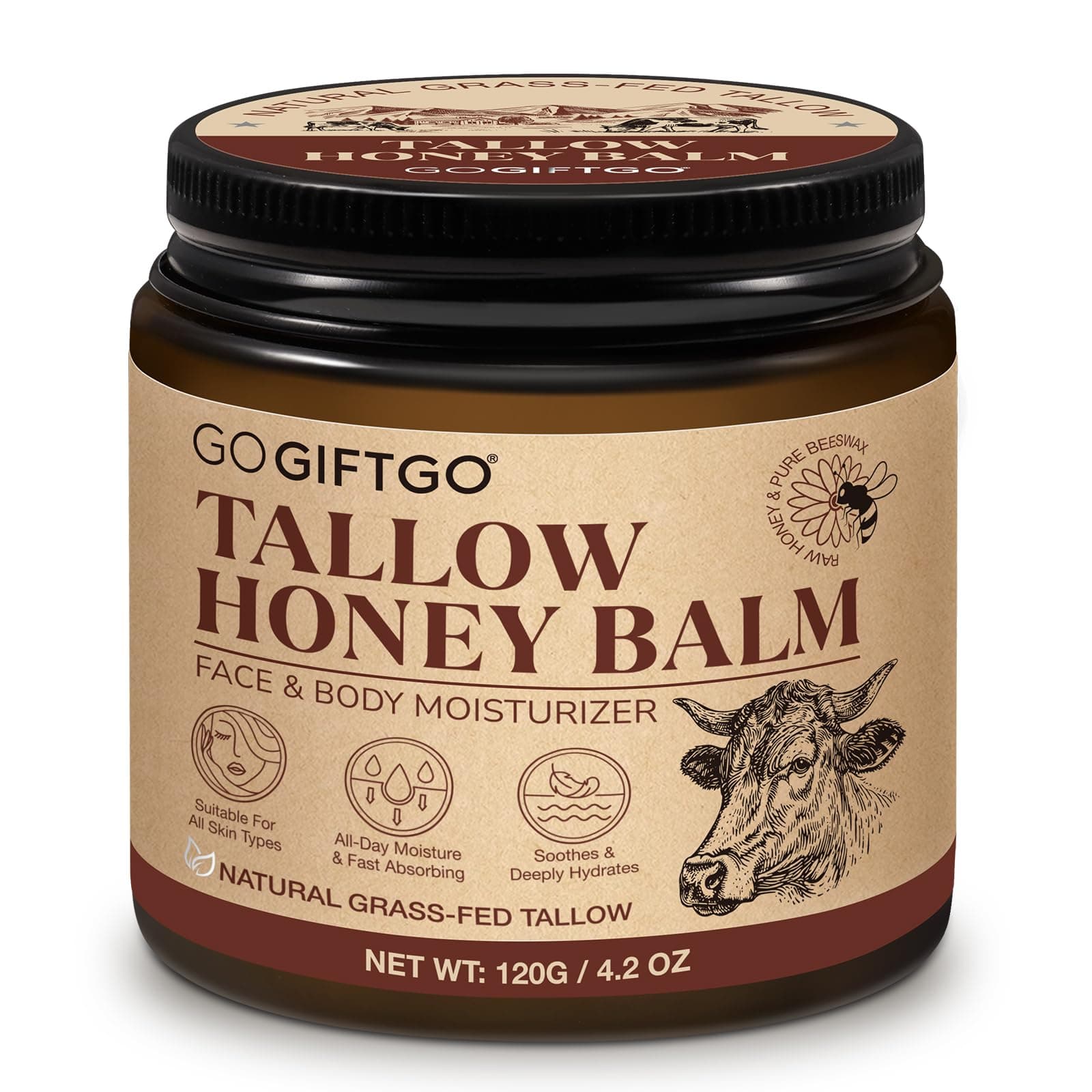 asusxcli Beef Tallow for Skin,Beef Tallow for Face,Beef Tallow and Honey Balm,Grass Fed Whipped Tallow Honey Balm,Natural Moisturizer Hydrates,Deeply Nourishes the Skin, Enhances Natural Radiance