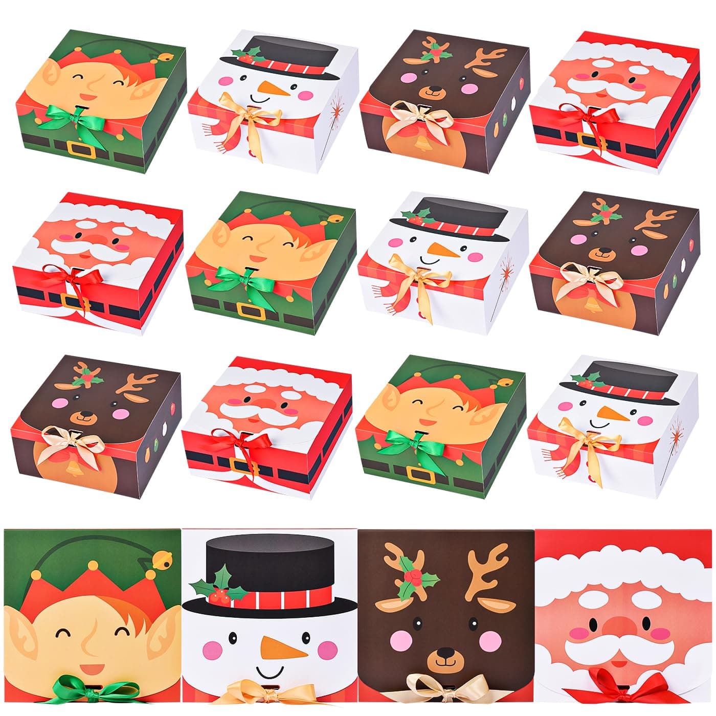 Nimbbex 12Pack Small Christmas Gift Boxes with Lids,6.7 * 6.7 * 3.2 Inch Cartoon Christmas Cookie Box with Ribbon Xmas Gift Box,Holiday Gift Boxes for Cupcake,Candy,Cookie,Party Favor