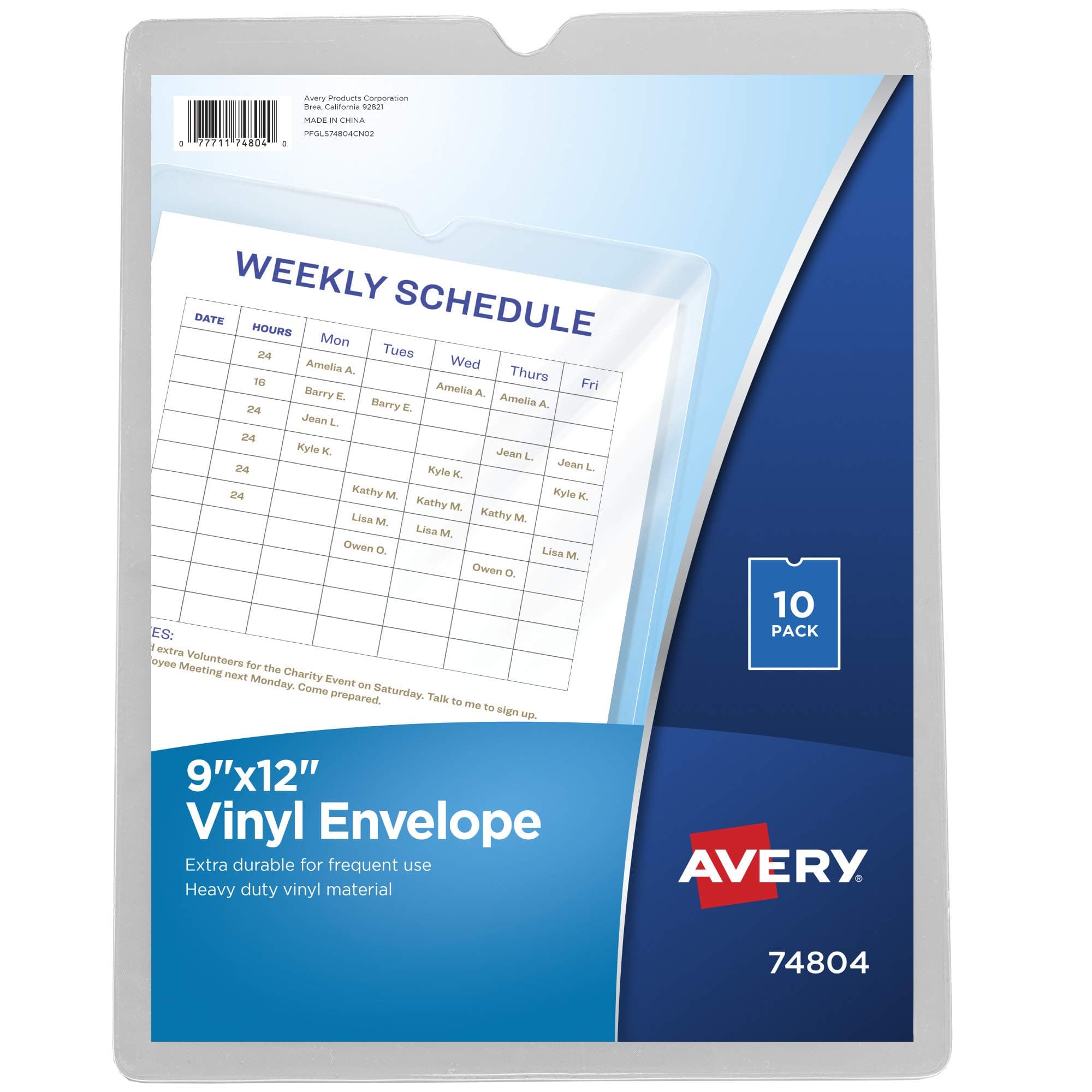 Top-Load Clear Vinyl Envelopes with Thumb Notch, 9 x 12 inches Insert Size, 10 per Pack (74804)