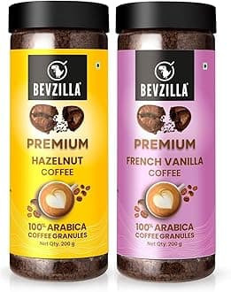 Bevzilla Instant Coffee Combo | 200g Hazelnut & 200g Vanilla Flavoured Instant Coffee Powder | Perfact For Espresso, Latte & Cappuccino | Hot & Cold Brews