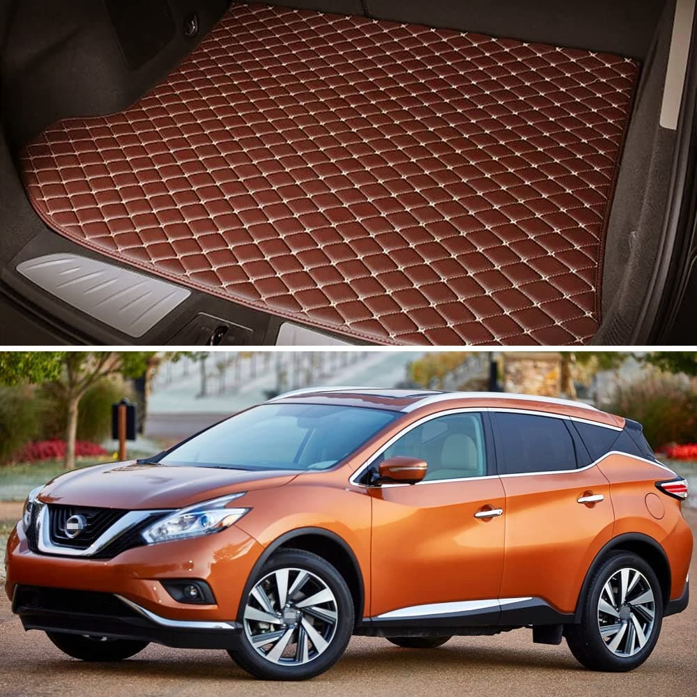 SPEEDLONG Car Trunk Mat Custom Fit Cargo Liner Compatible with 2015-2022 Nissan Murano - All Weather & Season Cargo Mat - (Brown with Gold line)