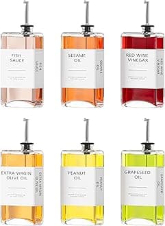New England Stories Kitchen Cooking Oil Dispenser Set, Olive Oil and Vinegar Bottles, Soy Sauce Dispenser - 6 Pieces, Silver, Durable & Stylish Design