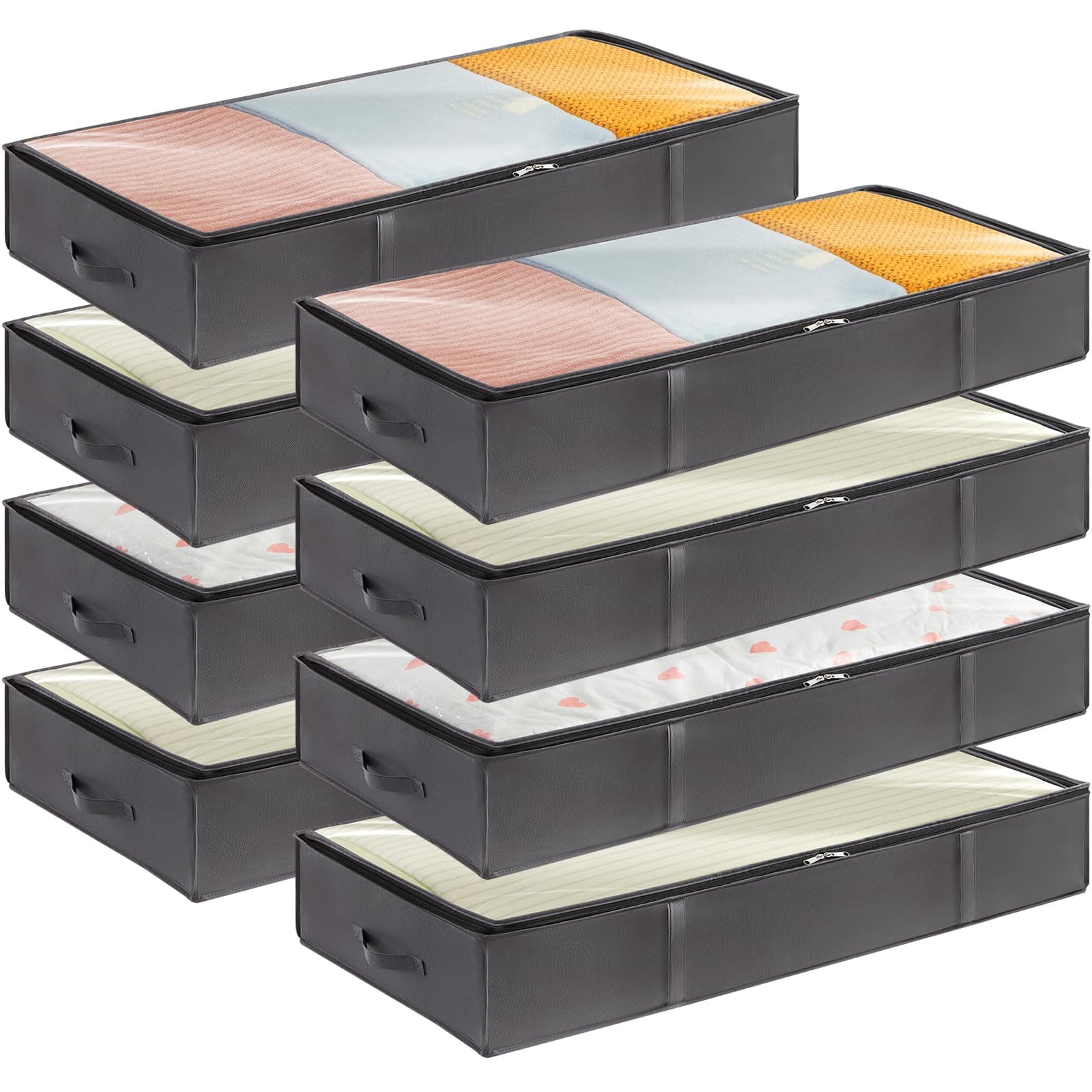 Lifewit Under Bed Storage Containers 8 Pack, Large Capacity Blanket Storage Bags with Reinforced Handle, Organization and Storage for Comforters, Sheets, Clothes, Bedroom, Closet, College Dorm, Grey