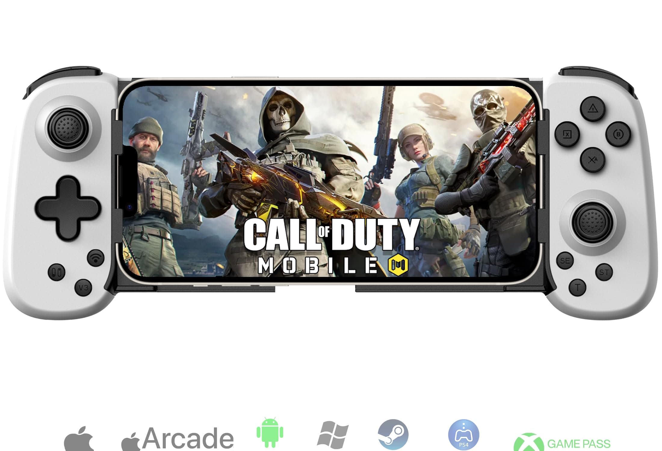 Wireless Controller for iPhone 17/Android/PC/iPad/Tablet/Appl Arcade MFi Games/Switch/PS4, Support Streaming on PS5/Xbox/PC Console, Cloud Gaming Gamepad Joystick - Turbo/6-Axis Gyro/Dual Motors - White